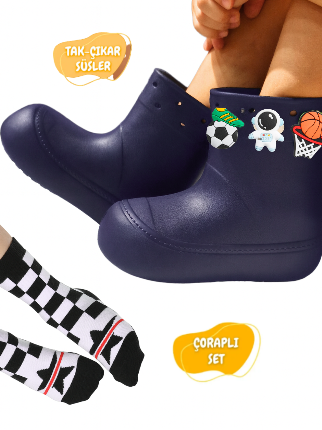 Lacivert Erkek Çocuk Yağmur Botu & Çorap Set - Casabony Kids