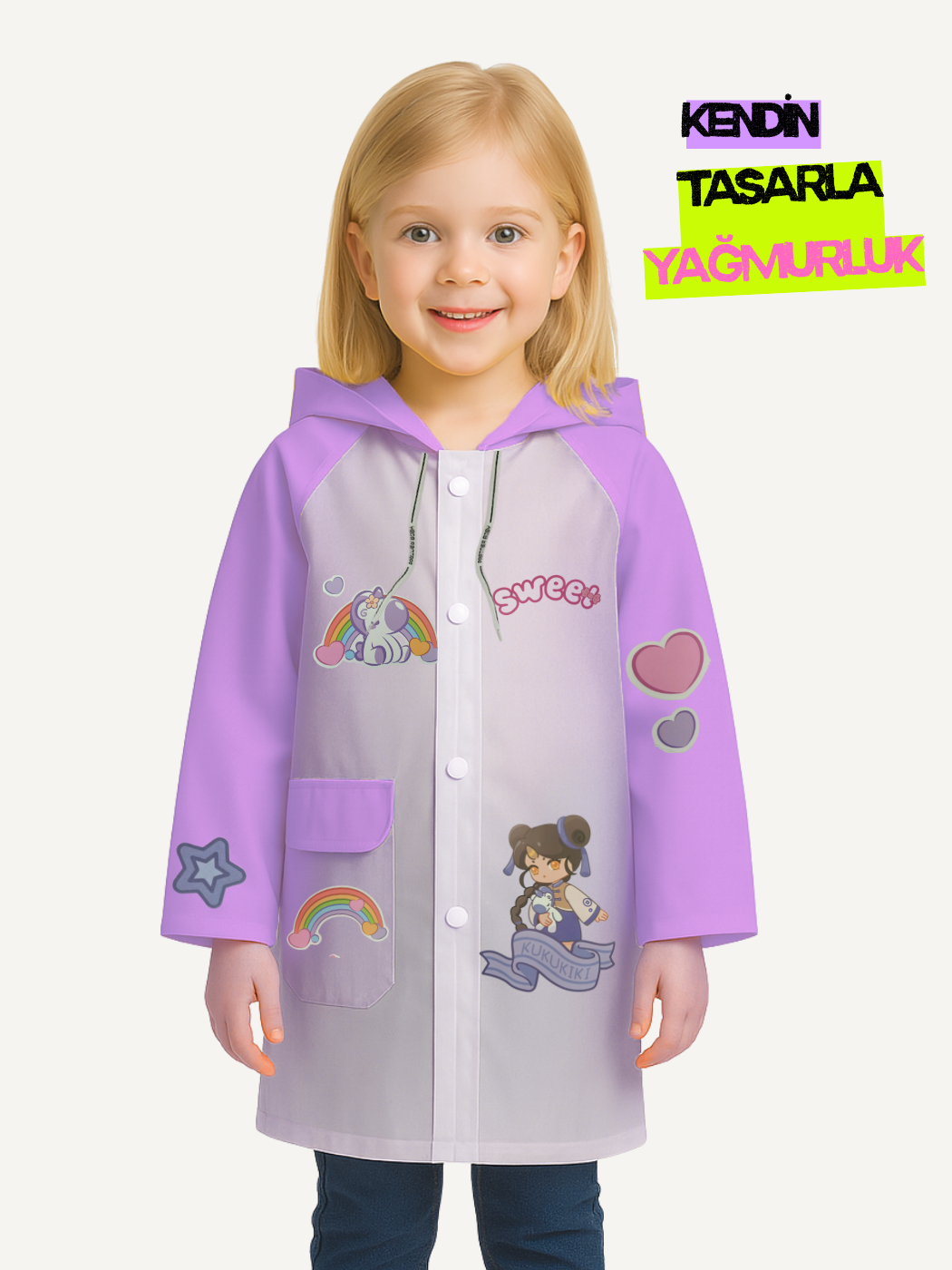 Lila Kendin Tasarla Kız Çocuk Yağmurluk - Casabony Kids
