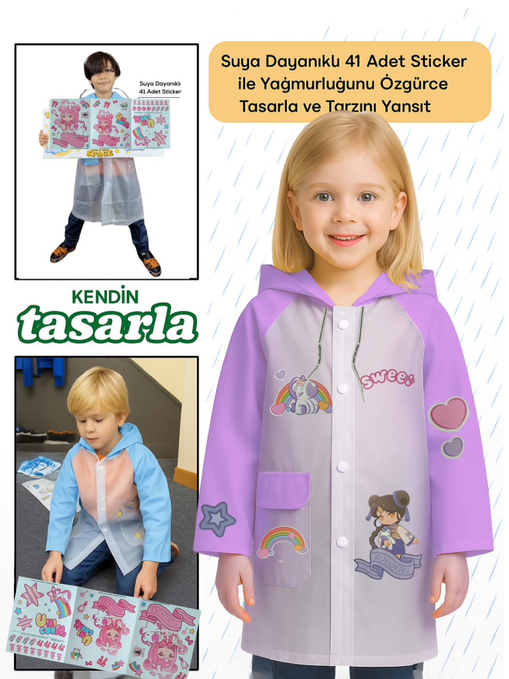 Lila Kendin Tasarla Kız Çocuk Yağmurluk - Casabony Kids