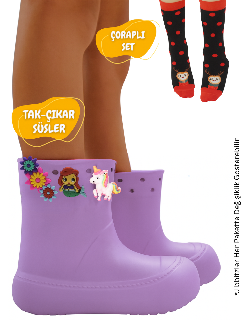 Lila Kız Çocuk Yağmur Botu & Çorap Set - Casabony Kids