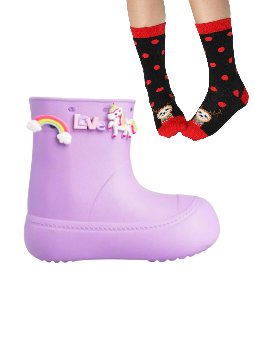 Lila Kız Çocuk Yağmur Botu & Çorap Set - Casabony Kids