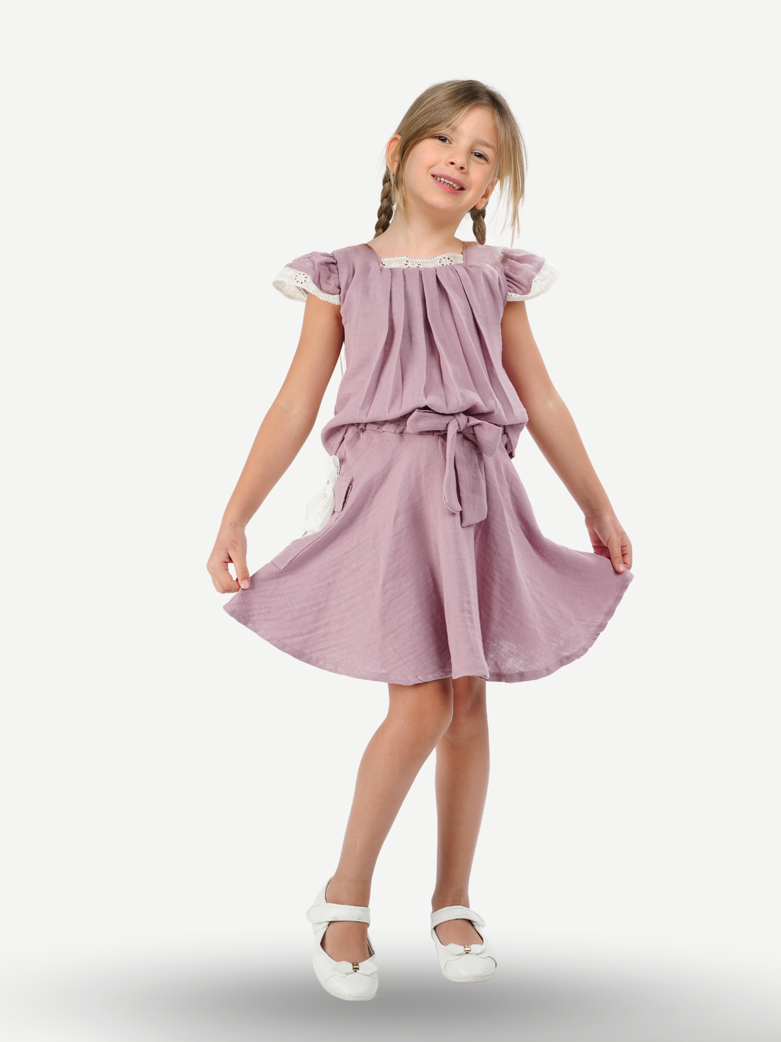 Lila Muslin Dantelli Kız Çocuk Tunik + Etekli Takım - Casabony Kids