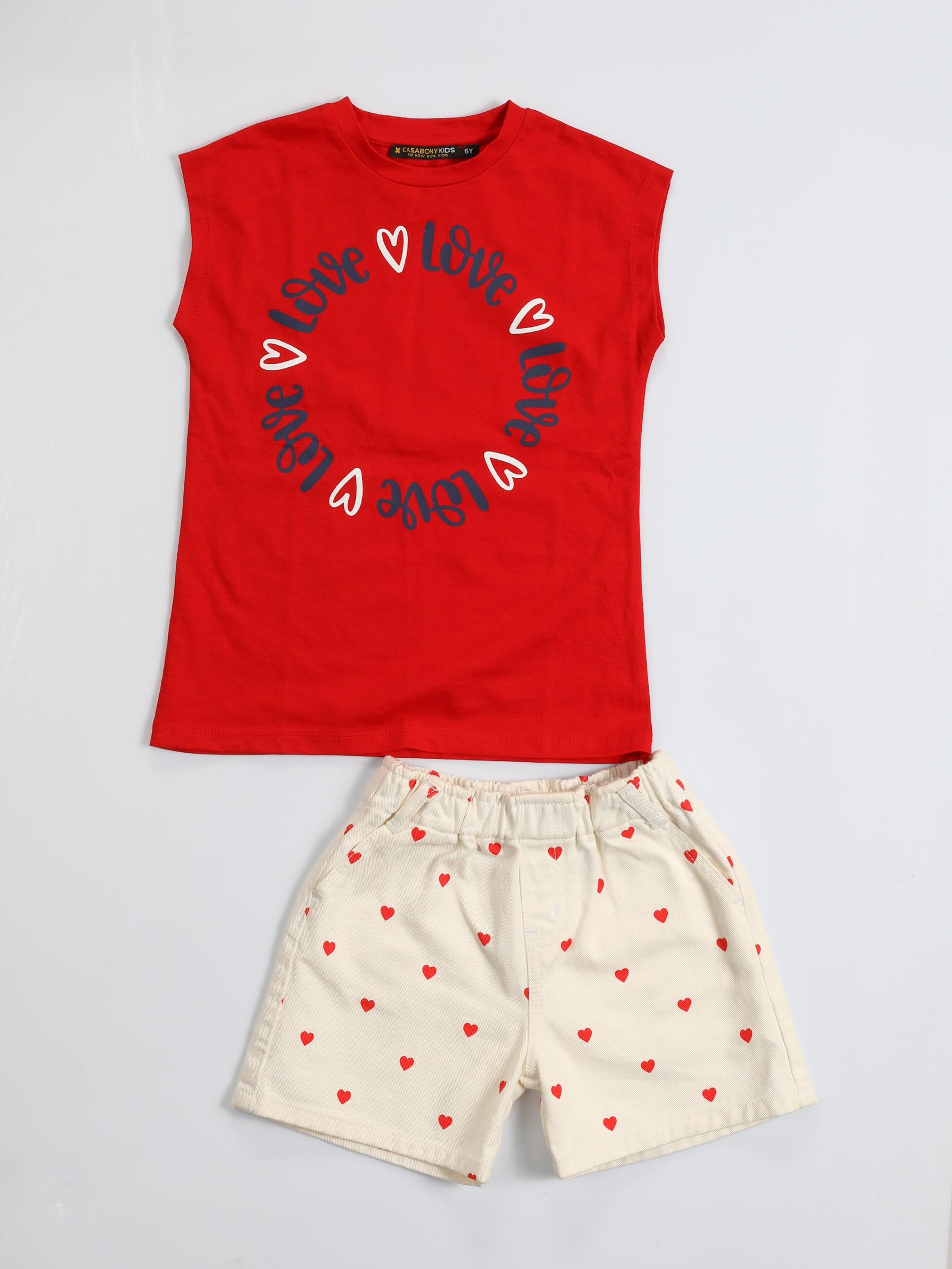Love Kalpli Denim Şort Takım - Casabony Kids