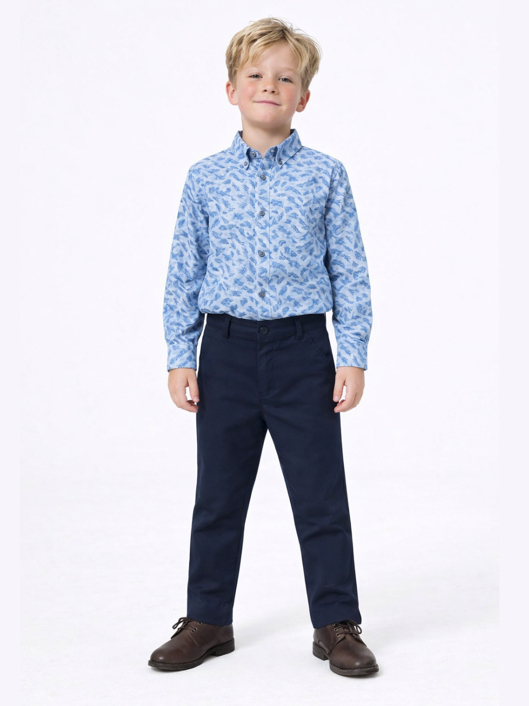 Mavi Gömlekli Lacivert Gabardin Pantolonlu Erkek Çocuk Takım - Casabony Kids