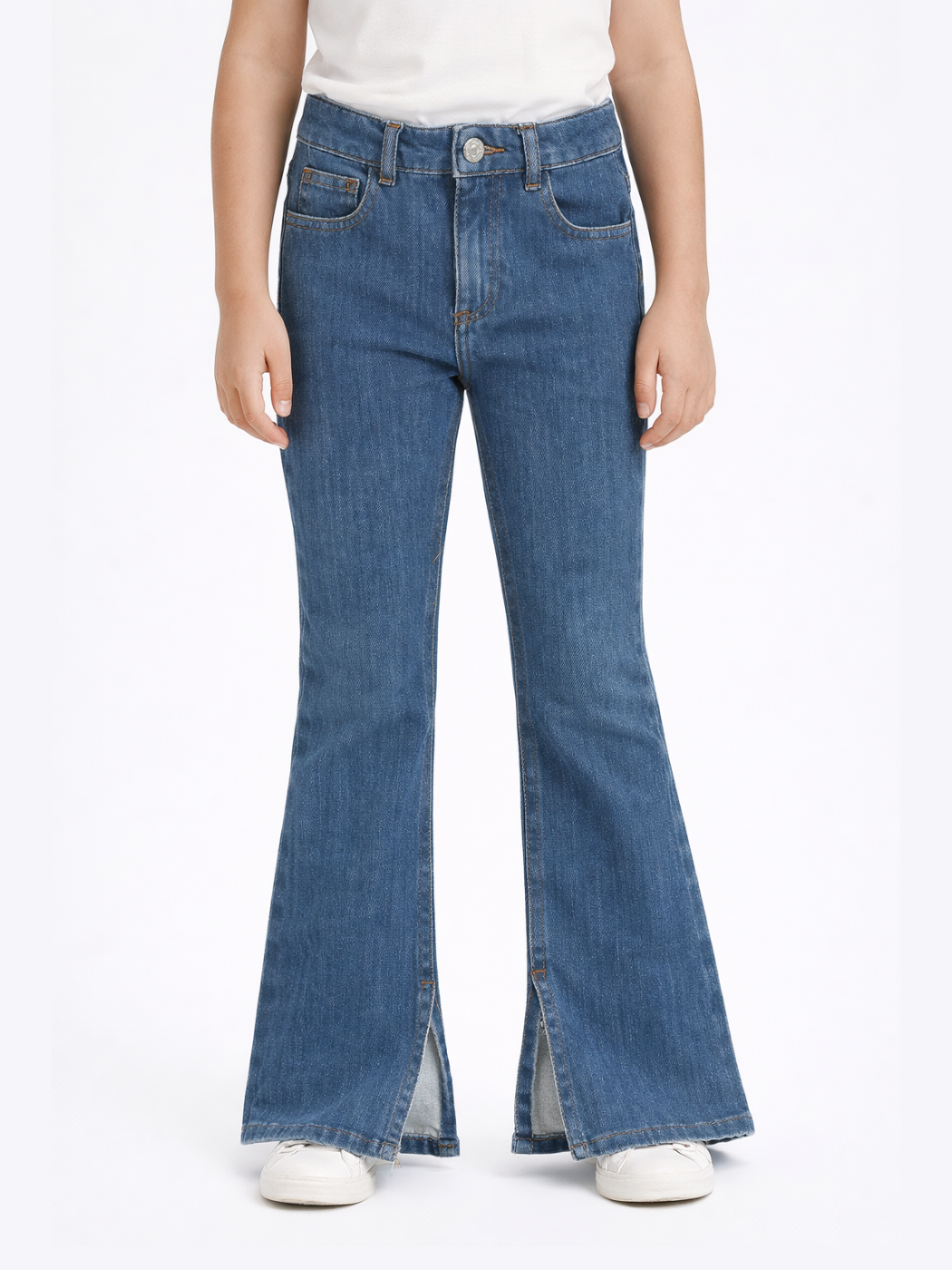 Mid Washed İspanyol Paça Yırtmaçlı Denim Pantolon - Casabony Kids