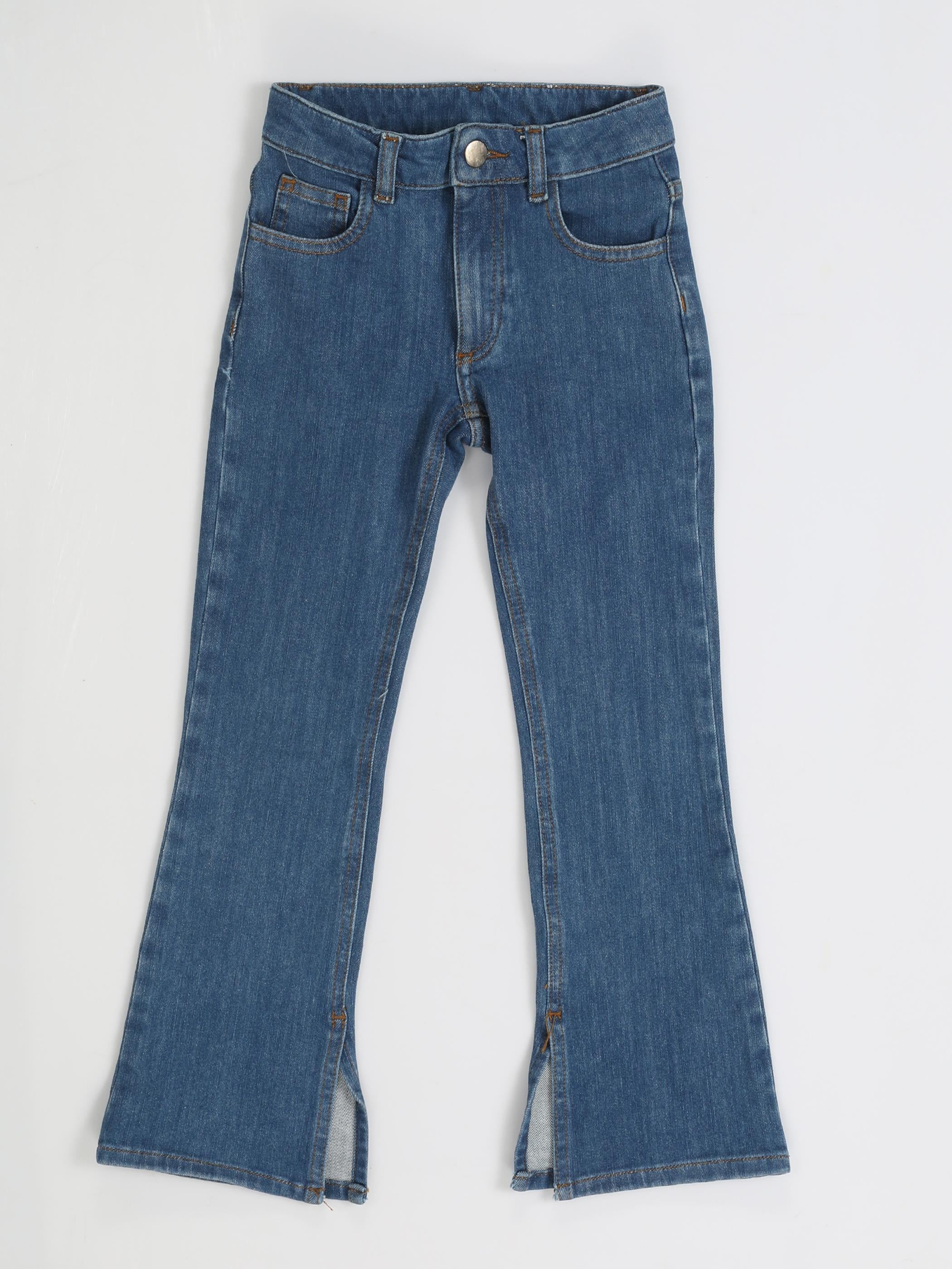 Mid Washed İspanyol Paça Yırtmaçlı Denim Pantolon - Casabony Kids