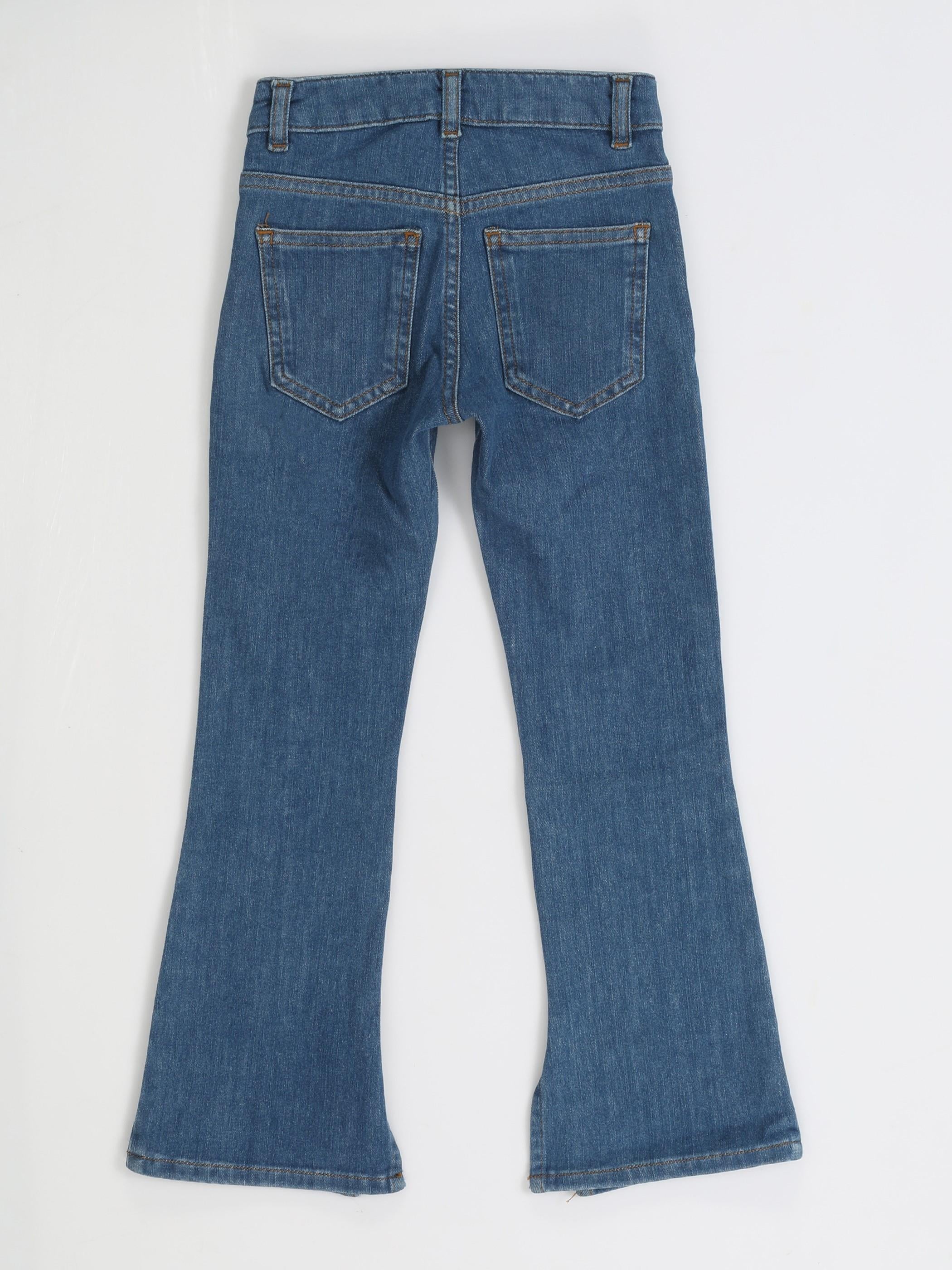 Mid Washed İspanyol Paça Yırtmaçlı Denim Pantolon - Casabony Kids