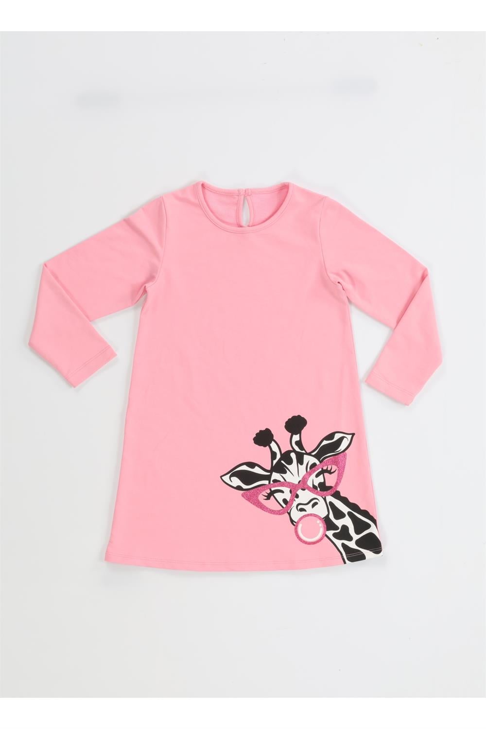 Muzip Zürafa Kız Çocuk Pembe Elbise - Casabony Kids