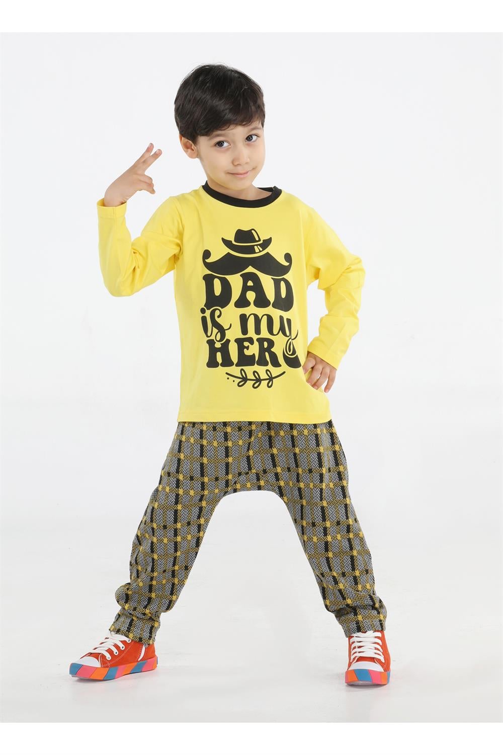 My Dad Ekose Erkek Çocuk Pantolon + T-shirt Takım - Casabony Kids