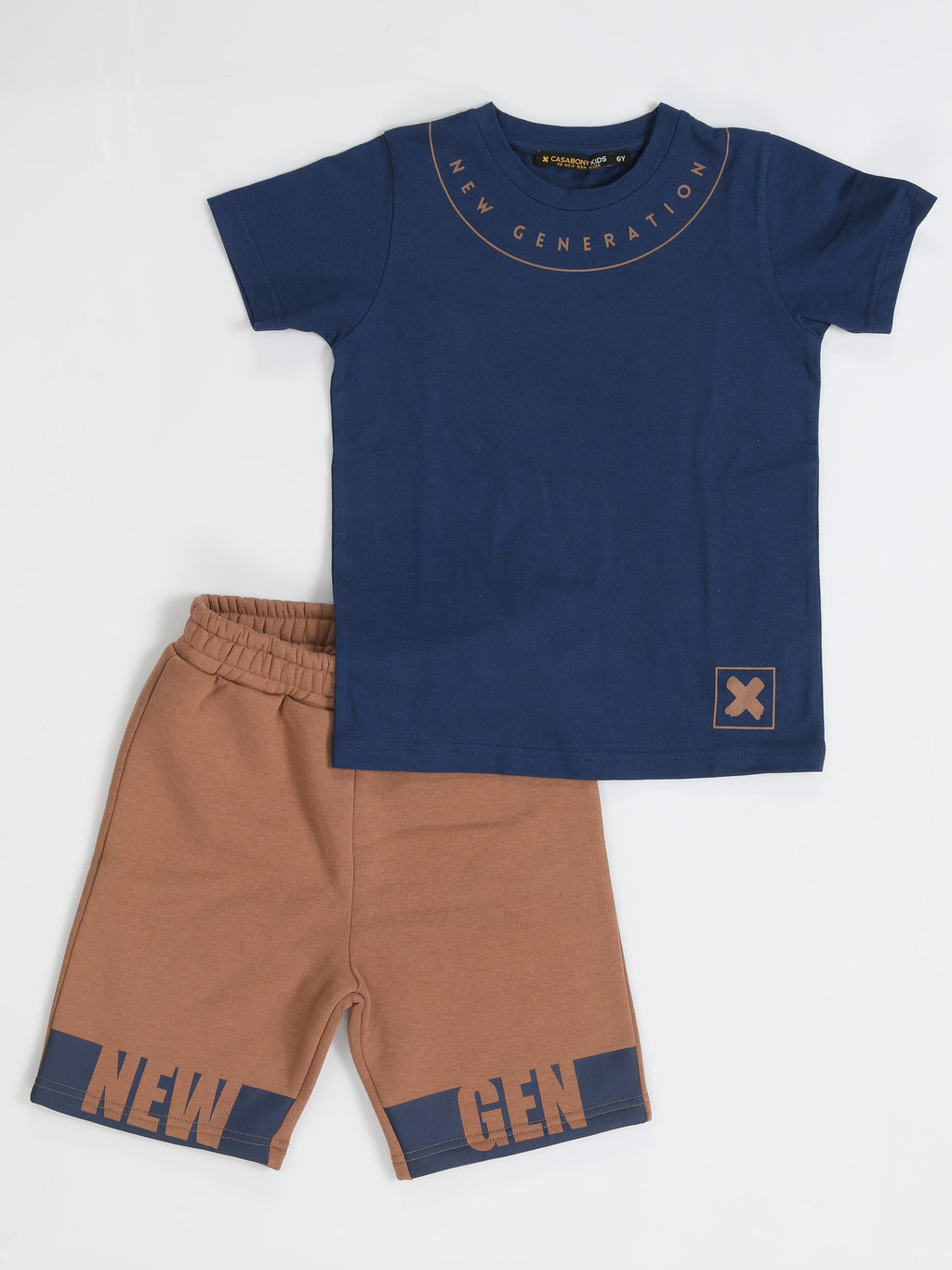 New Gen Kahve Şort + T-shirt Takım - Casabony Kids
