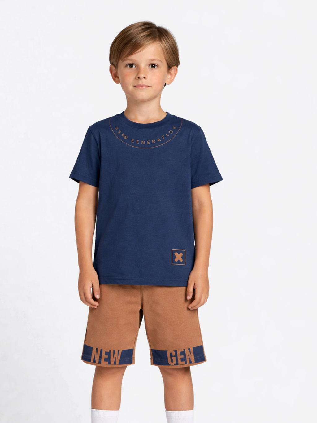 New Gen Kahve Şort + T-shirt Takım - Casabony Kids