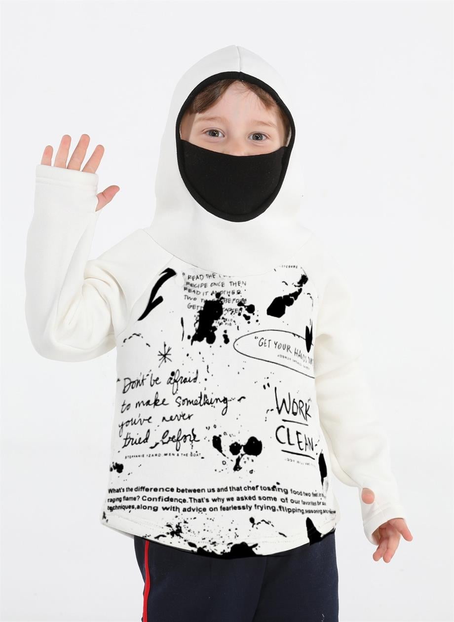 Ninja Casa Baskılı Ekru Unisex Sweatshirt - Casabony Kids