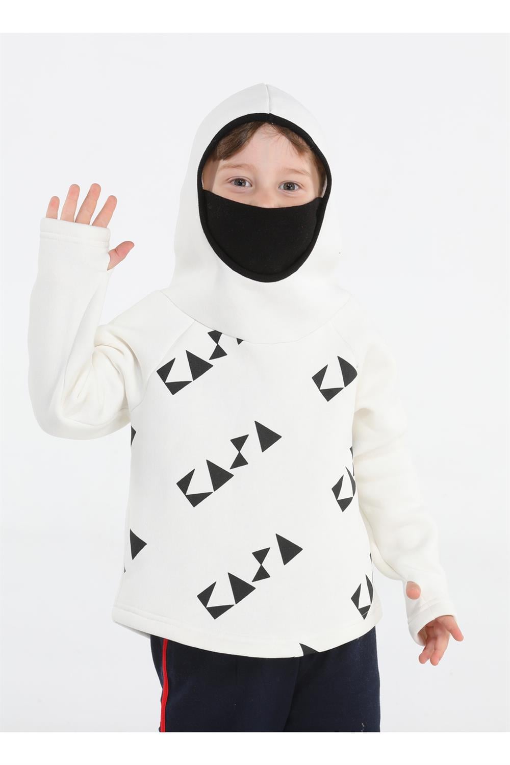 Ninja Casa Baskılı Ekru Unisex Sweatshirt - Casabony Kids