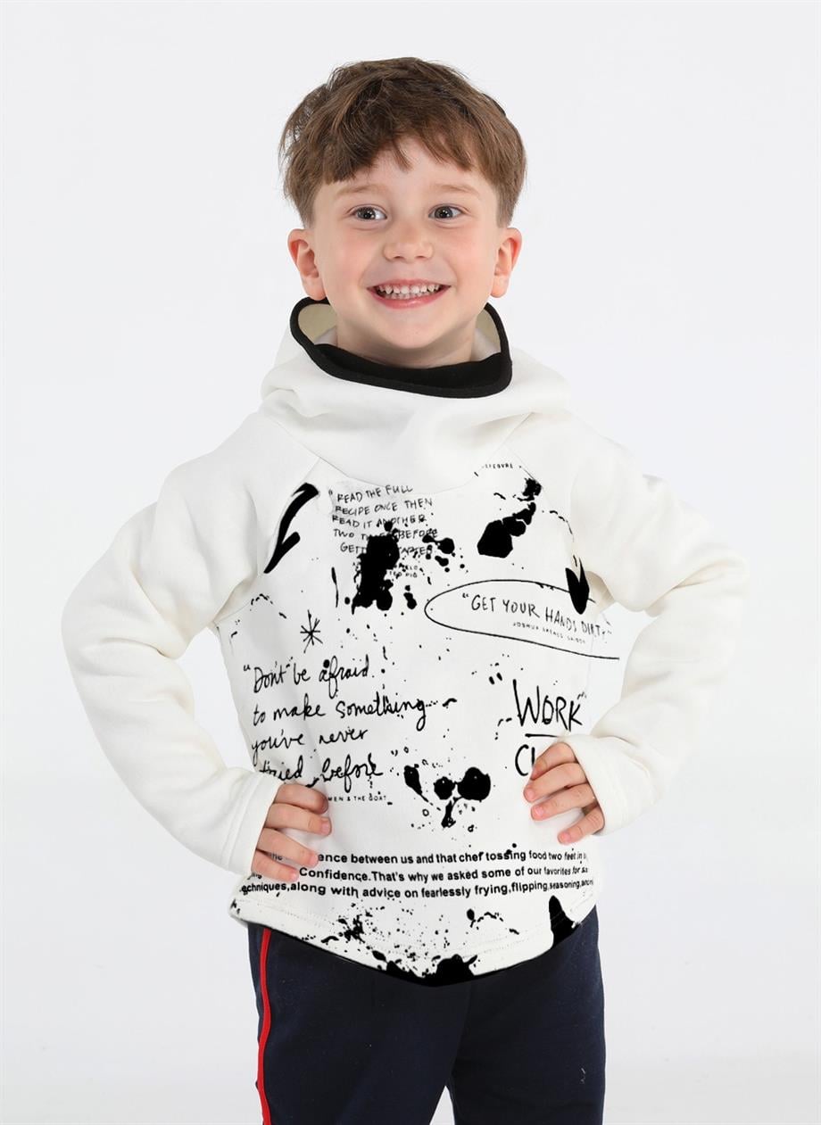 Ninja Casa Baskılı Ekru Unisex Sweatshirt - Casabony Kids