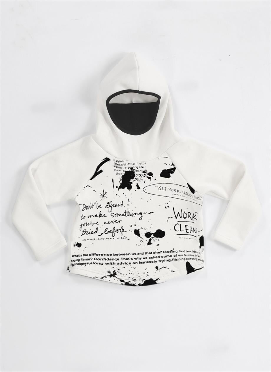 Ninja Casa Baskılı Ekru Unisex Sweatshirt - Casabony Kids