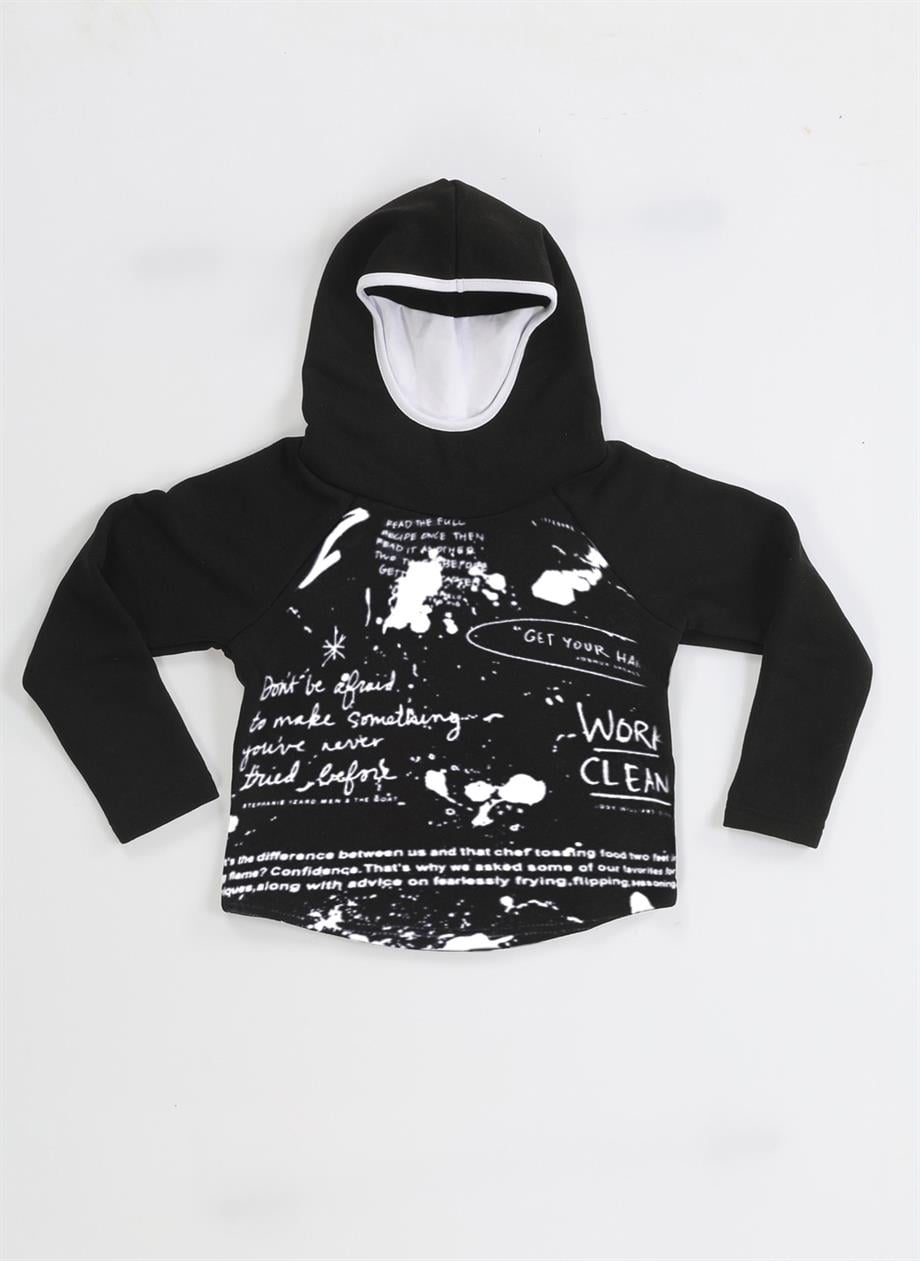 Ninja Casa Baskılı Siyah Unisex Sweatshirt - Casabony Kids