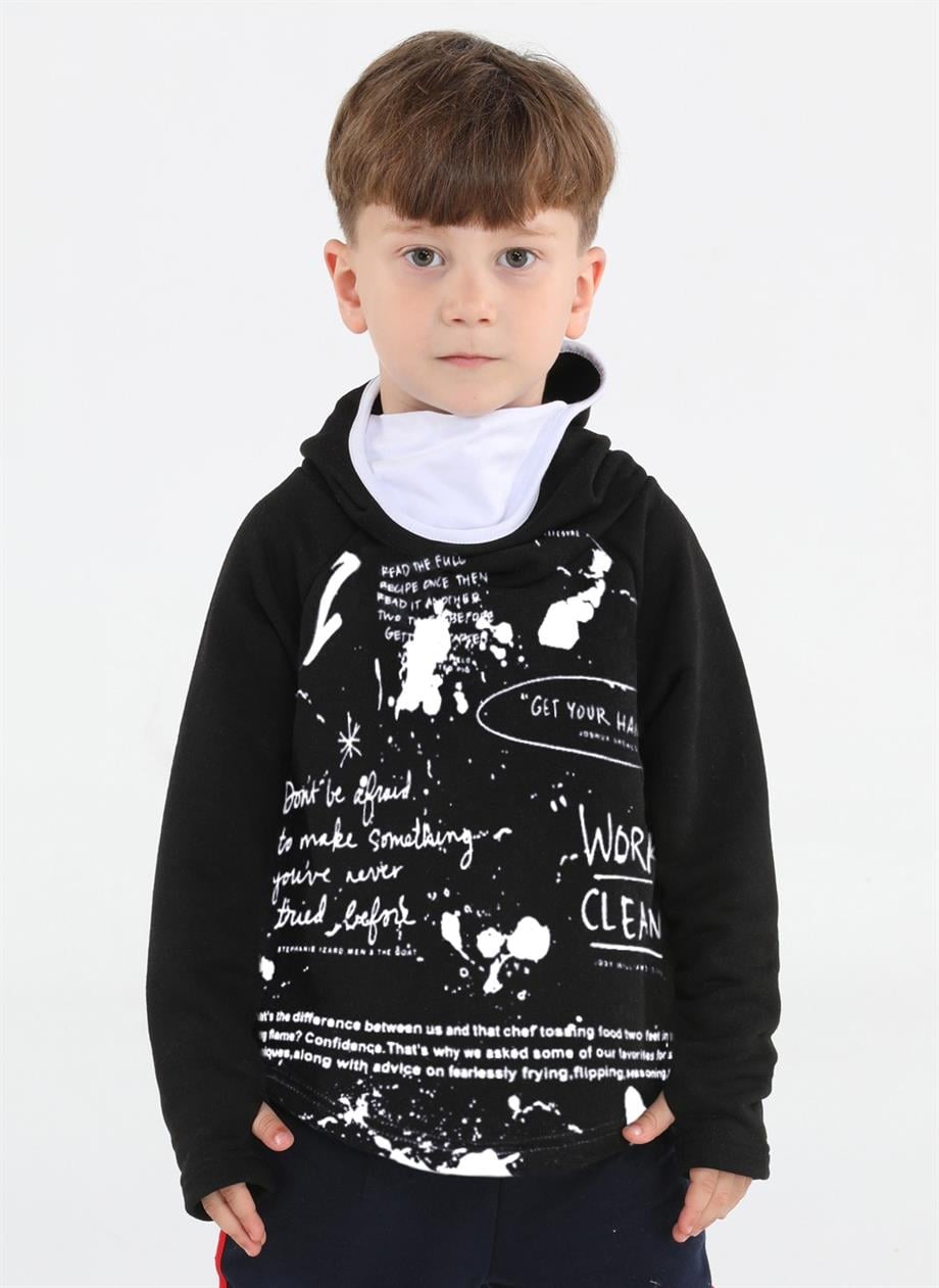 Ninja Casa Baskılı Siyah Unisex Sweatshirt - Casabony Kids