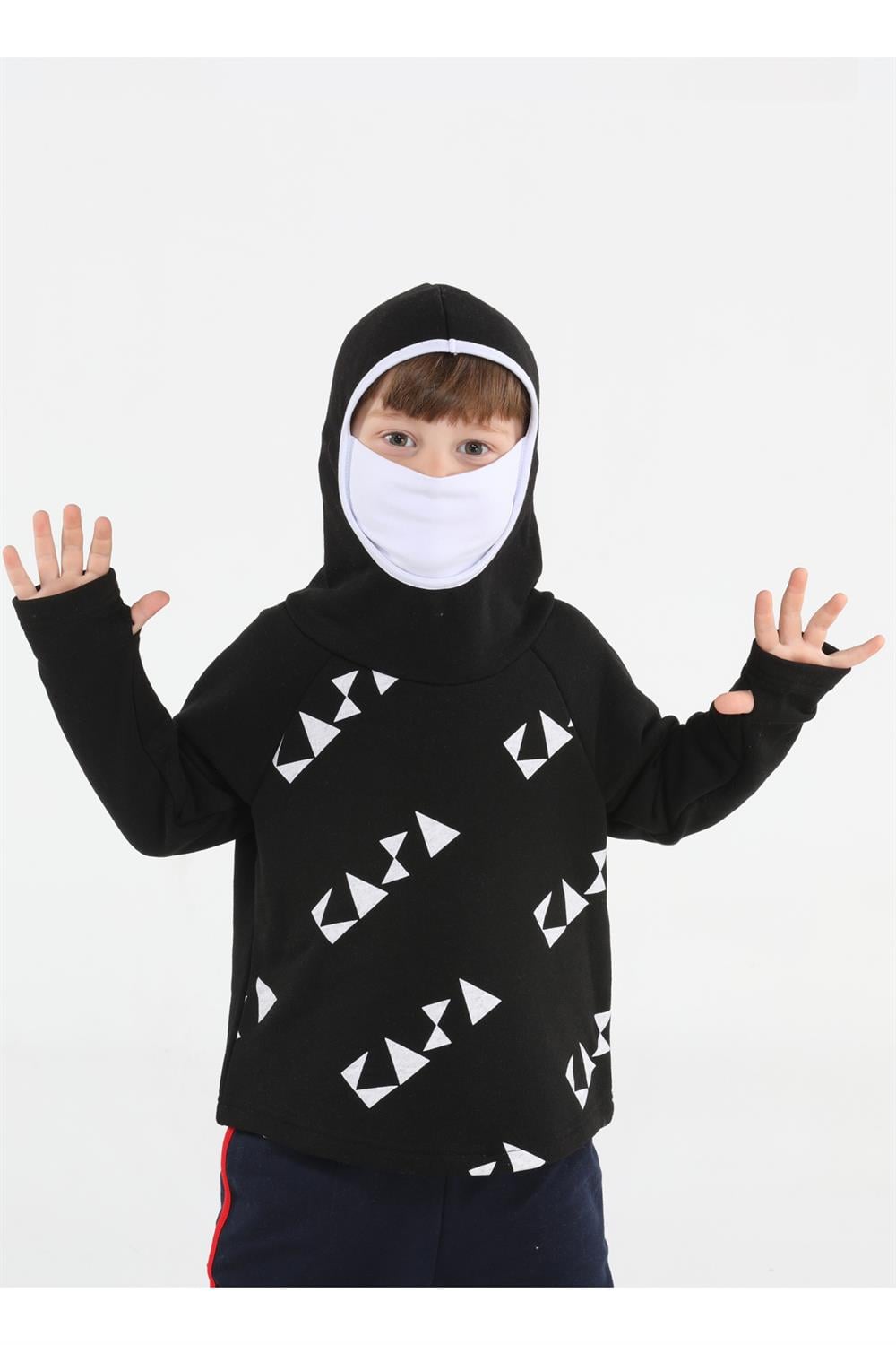 Ninja Casa Baskılı Siyah Unisex Sweatshirt - Casabony Kids