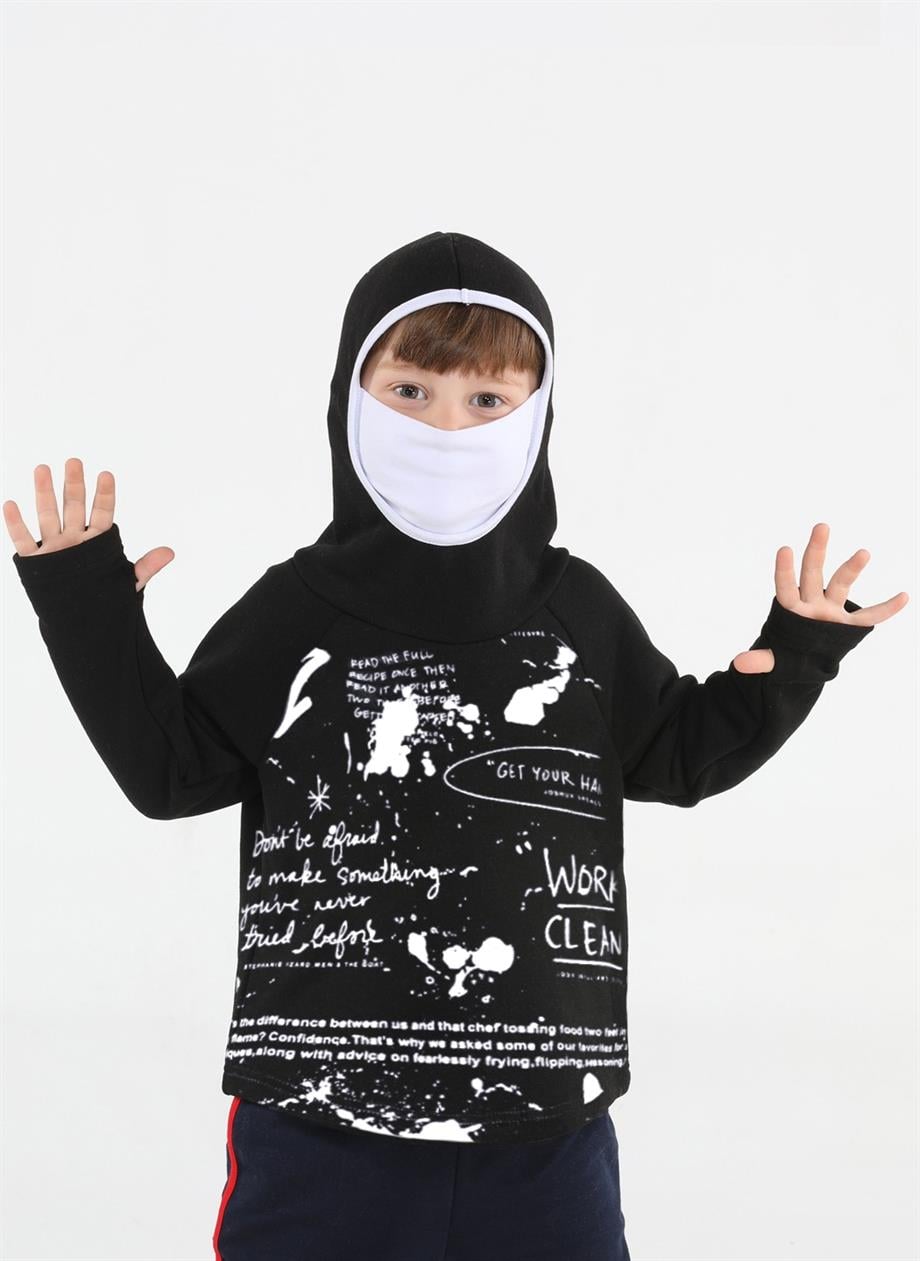 Ninja Casa Baskılı Siyah Unisex Sweatshirt - Casabony Kids