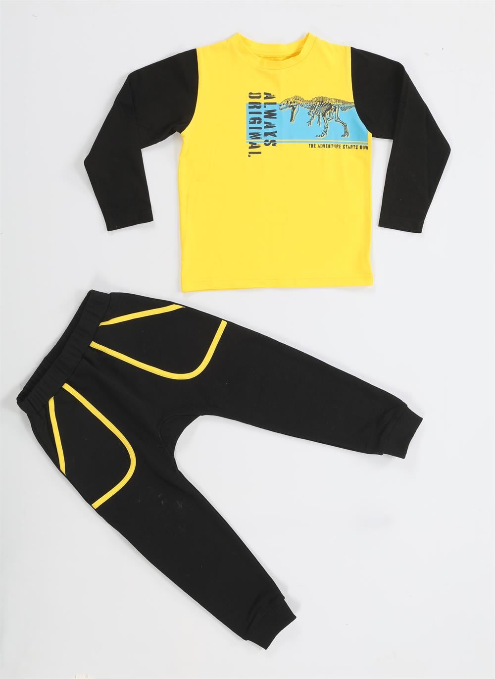 Original T-rex Sarı - Siyah Pantolon + T-shirt Takım - Casabony Kids