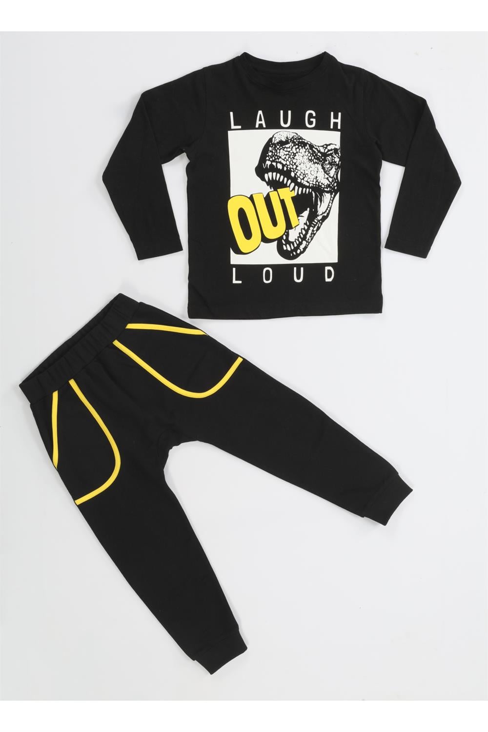 Out Dino Siyah Baggy Pantolon + T-shirt Takım - Casabony Kids
