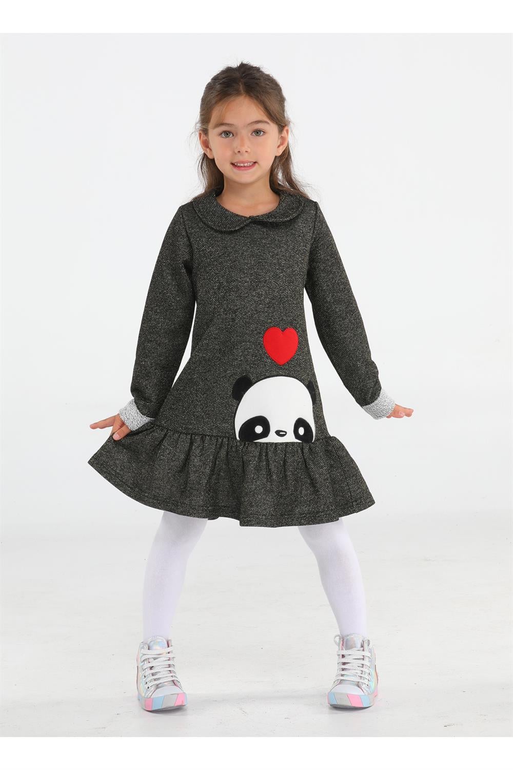 Panda Gold Simli Kız Elbise - Casabony Kids