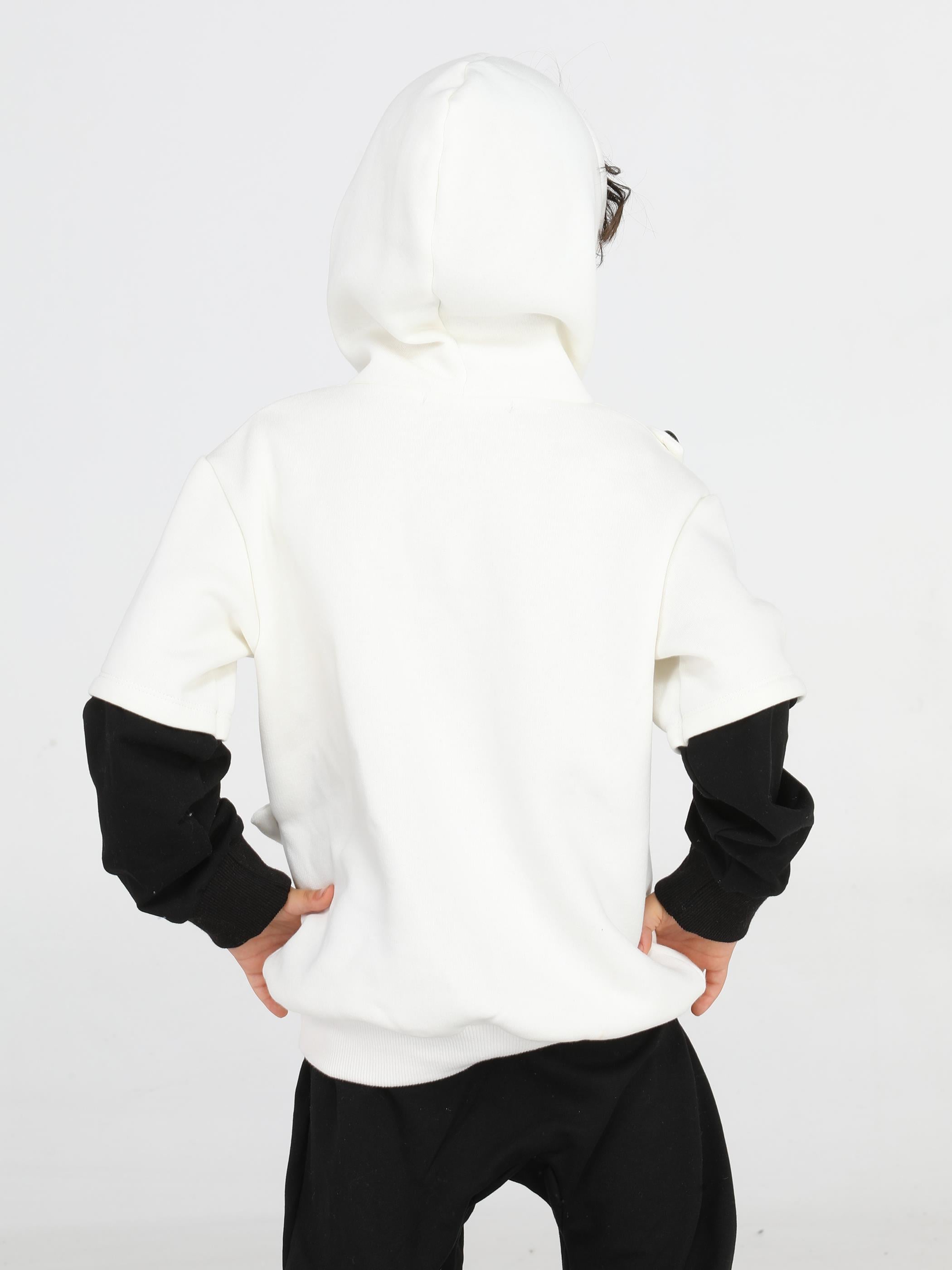 Panda Unisex Mobil Çantalı Krem Sweatshirt - Casabony Kids