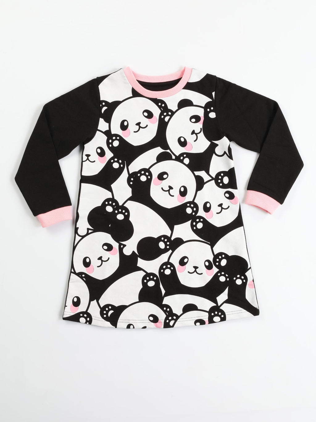 Pandas Kız Çocuk Baskılı Siyah Elbise - Casabony Kids