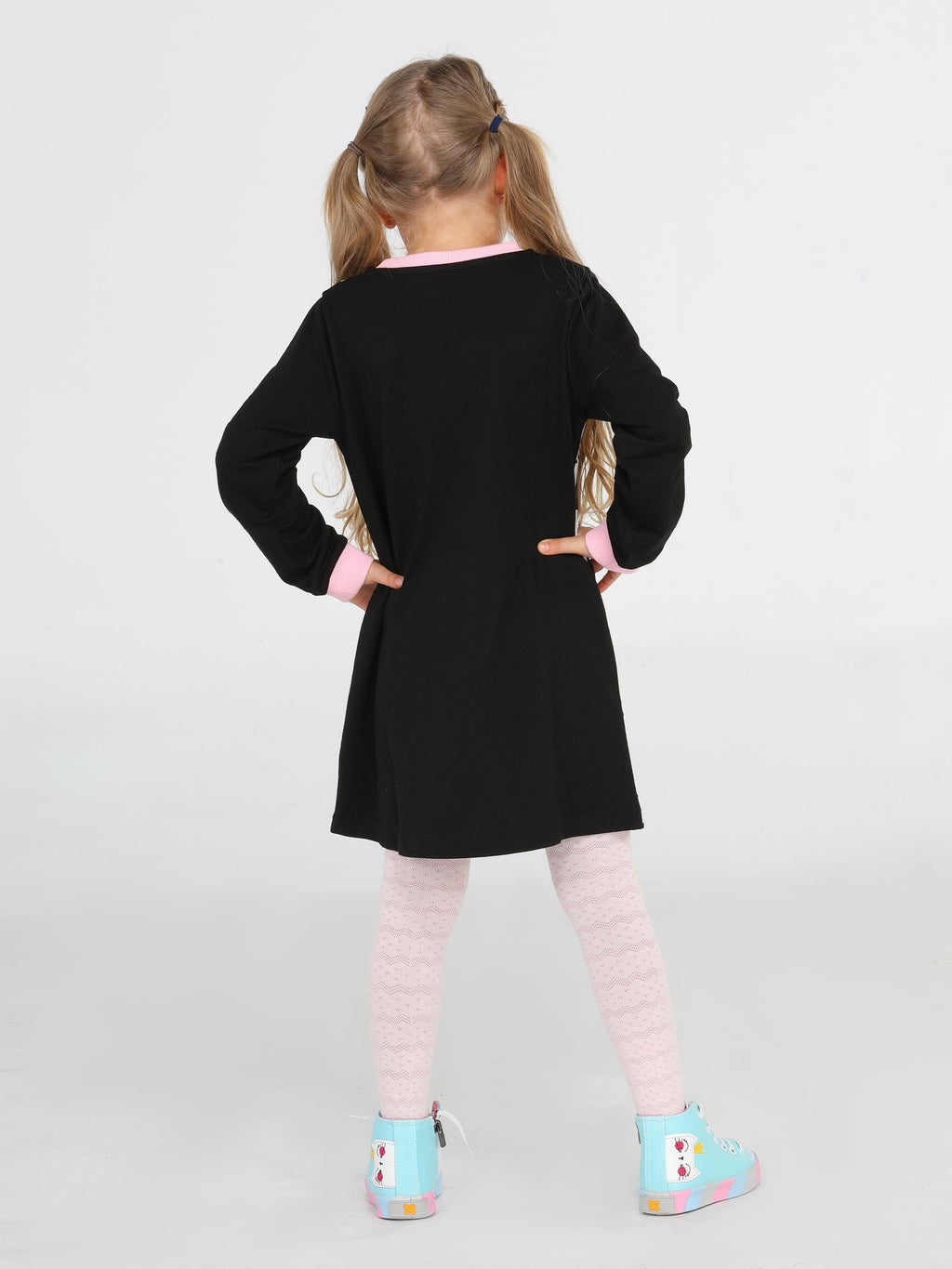 Pandas Kız Çocuk Baskılı Siyah Elbise - Casabony Kids