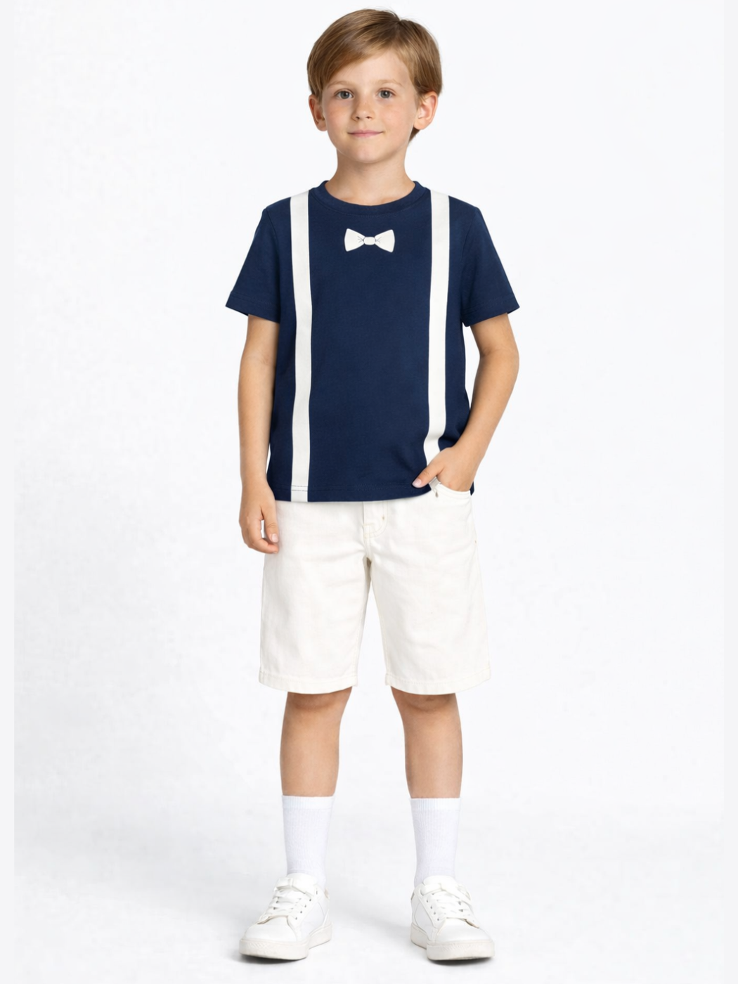 Papyon Beyaz Denim Şort + T-shirt Takım - Casabony Kids