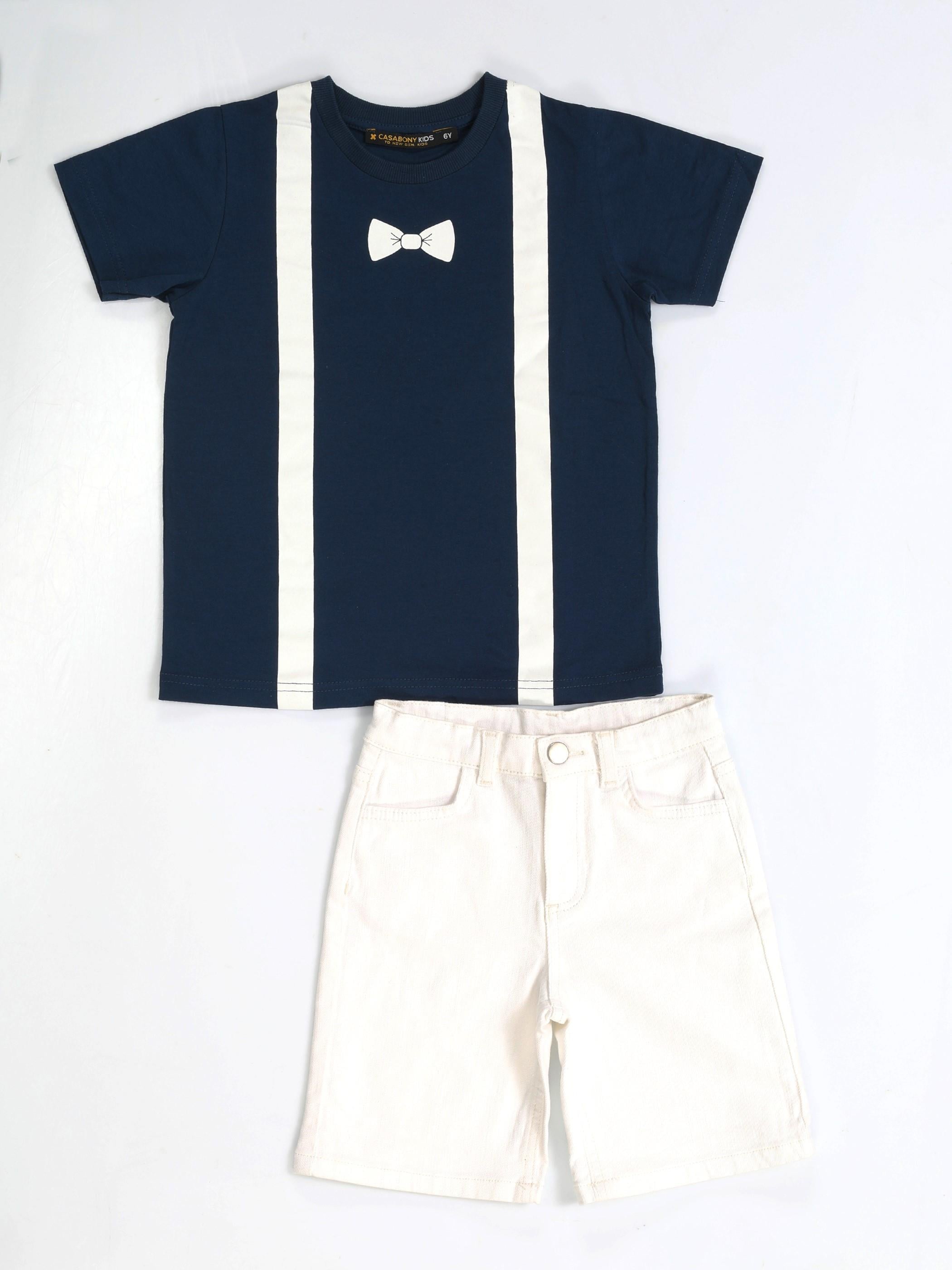 Papyon Beyaz Denim Şort + T-shirt Takım - Casabony Kids