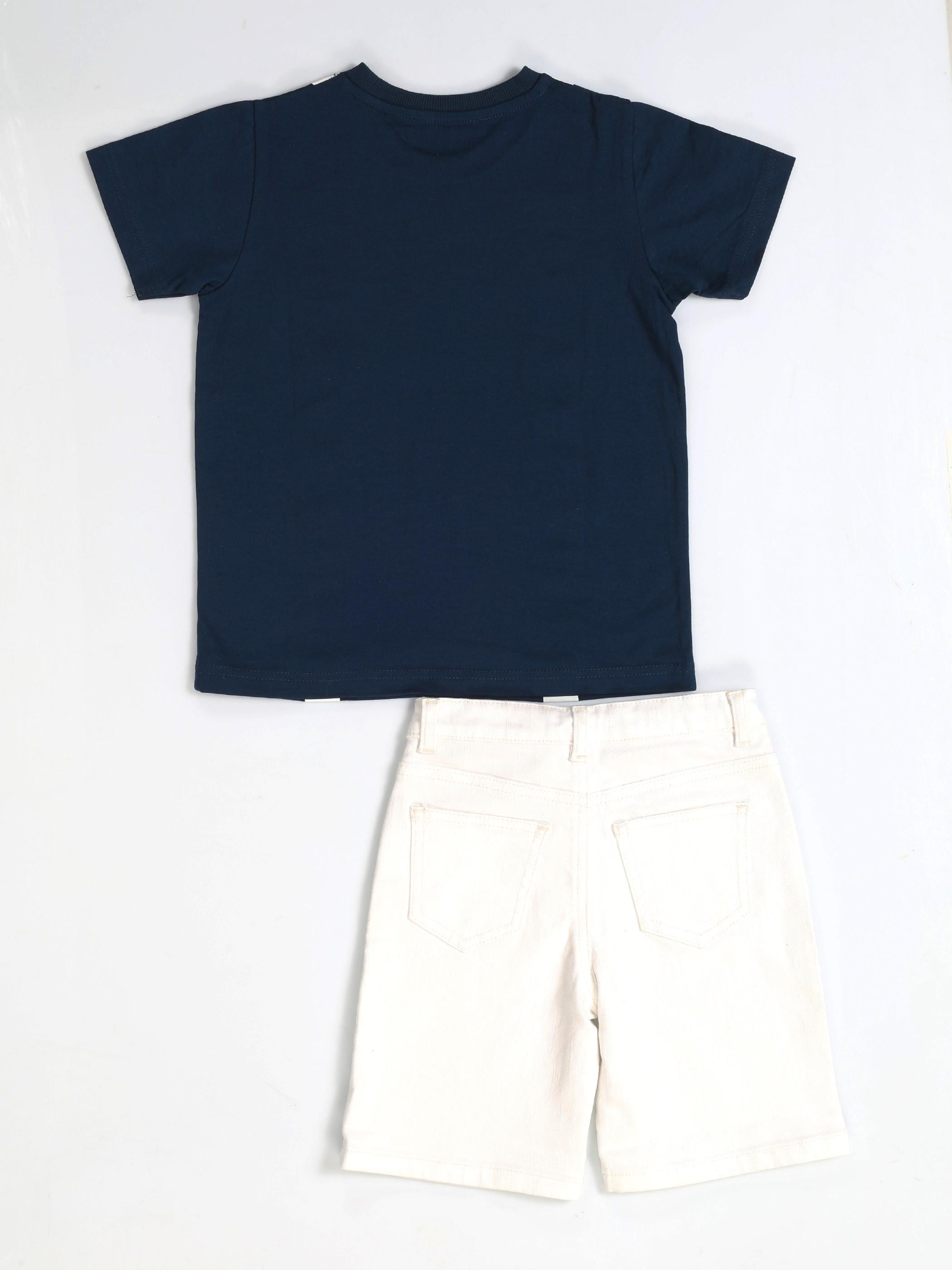 Papyon Beyaz Denim Şort + T-shirt Takım - Casabony Kids