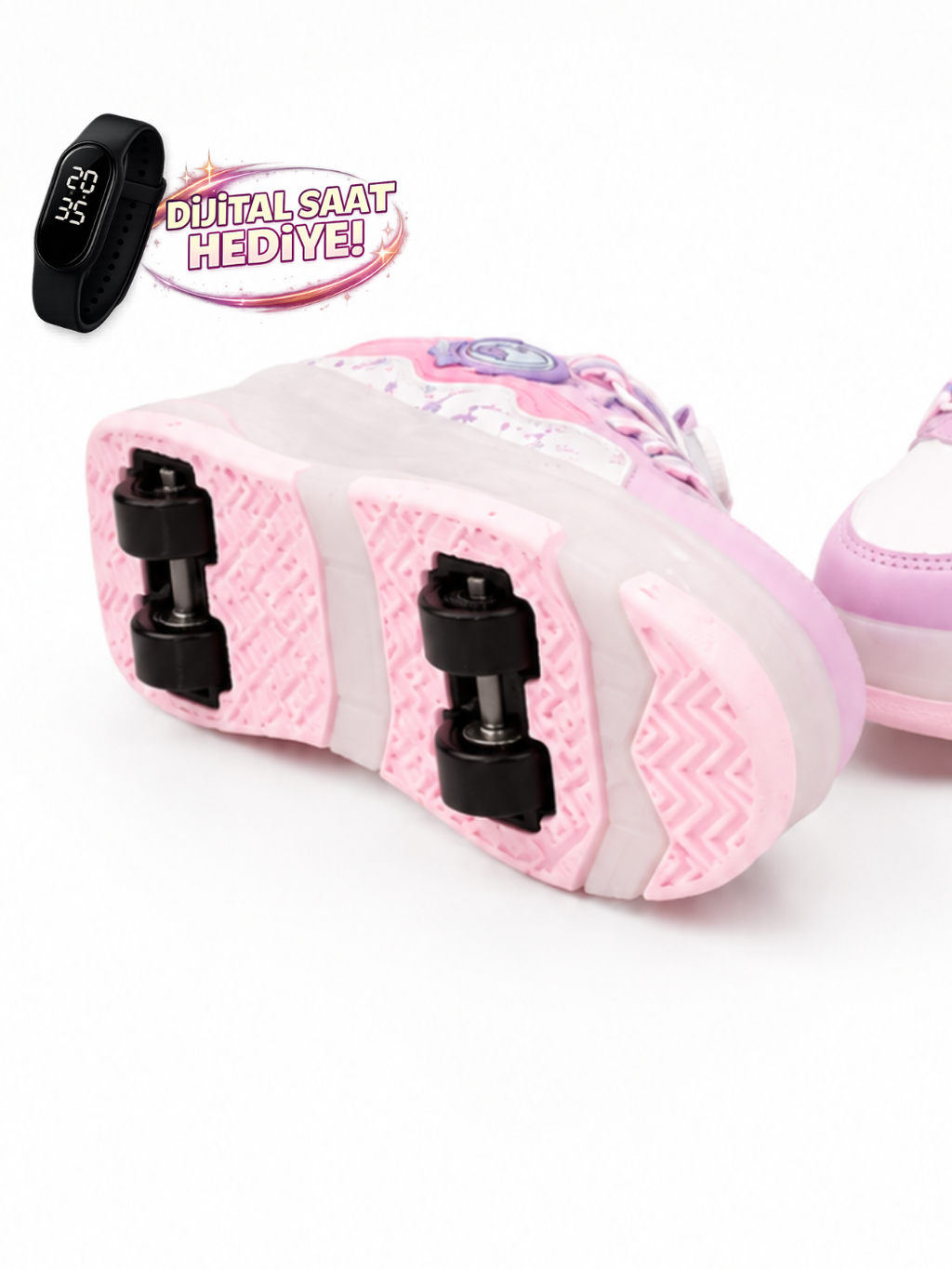 Patenli Kız Çocuk Ayakkabı PEMBE - LİLA Tak Çıkar Tekerlek - Casabony Kids