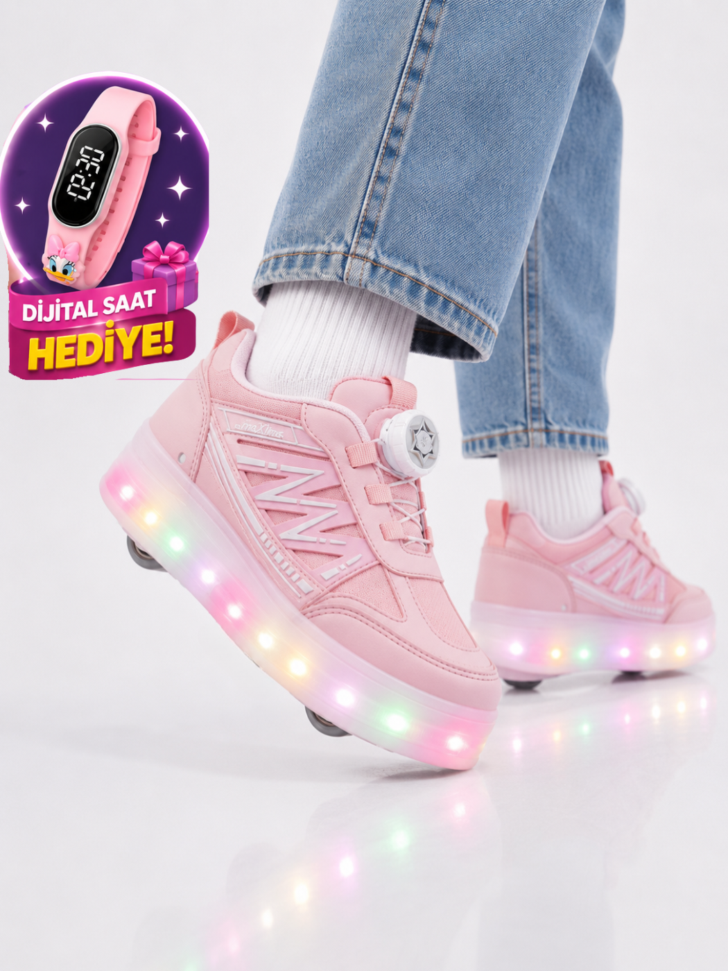 Patenli Kız Çocuk Ayakkabı PEMBE - LİLA Tak Çıkar Tekerlekler - Casabony Kids