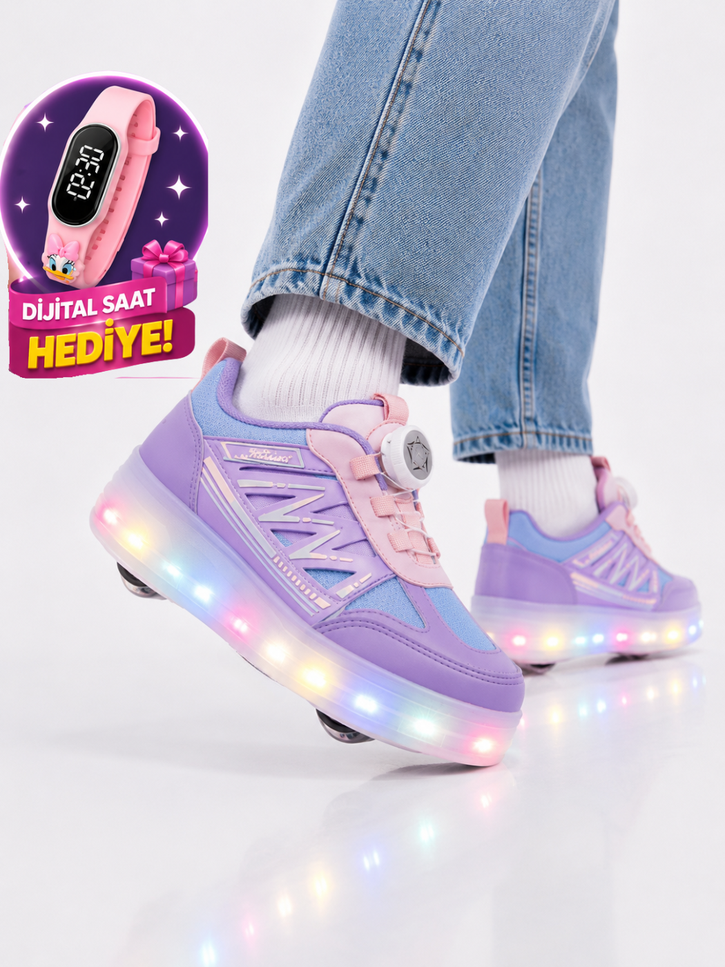 Patenli Kız Çocuk Ayakkabı PEMBE - LİLA Tak Çıkar Tekerlek - Casabony Kids