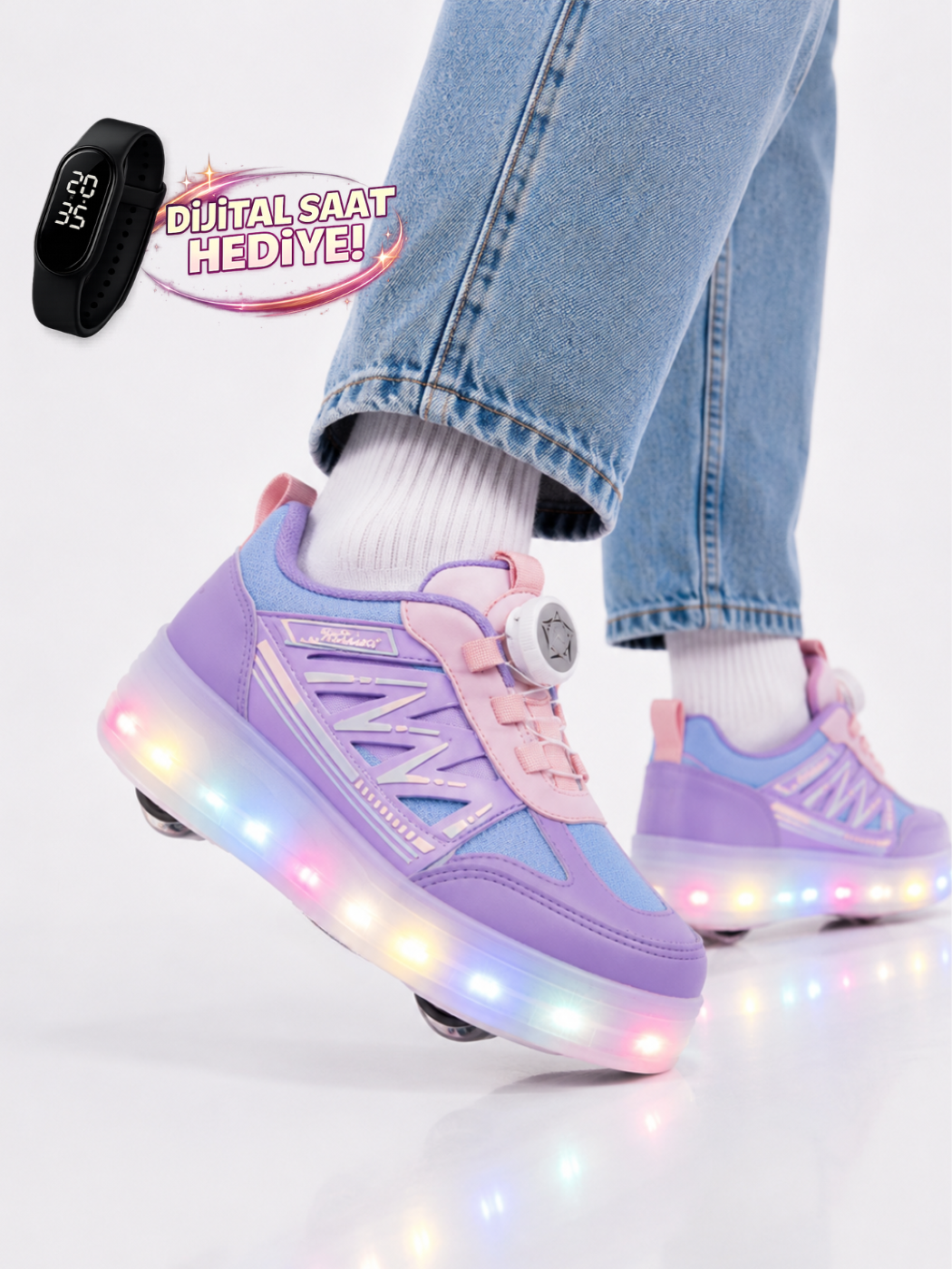 Patenli Kız Çocuk Ayakkabı PEMBE - LİLA Tak Çıkar Tekerlek - Casabony Kids
