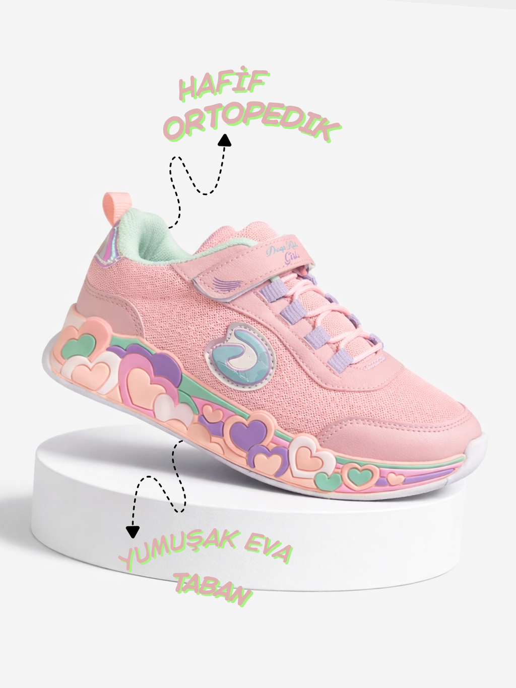 Pembe Eva Taban Hafif Ortopedik Kız Çocuk Sneaker Spor Ayakkabı - Casabony Kids