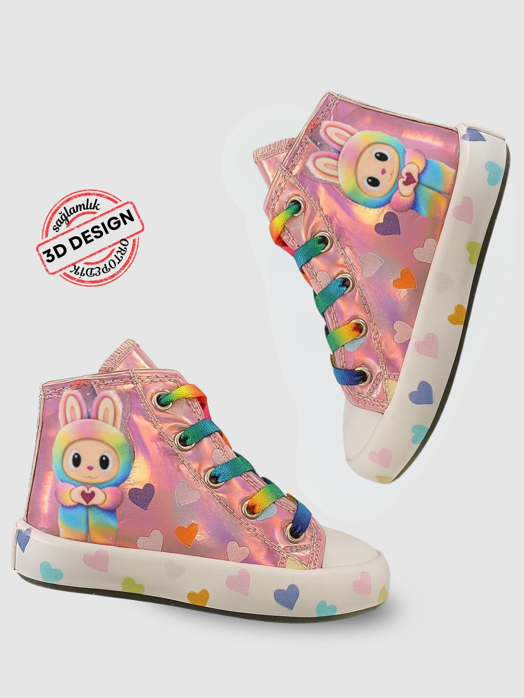 Pembe Hologram Kız Çocuk Fermuarlı Sneaker - Casabony Kids