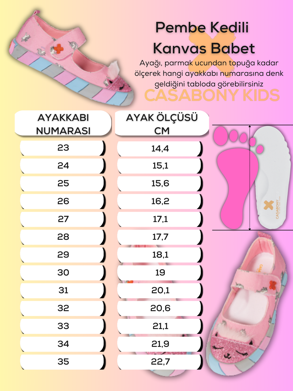 Pembe Kedi Kanvas 3D Kız Çocuk Babet - Casabony Kids