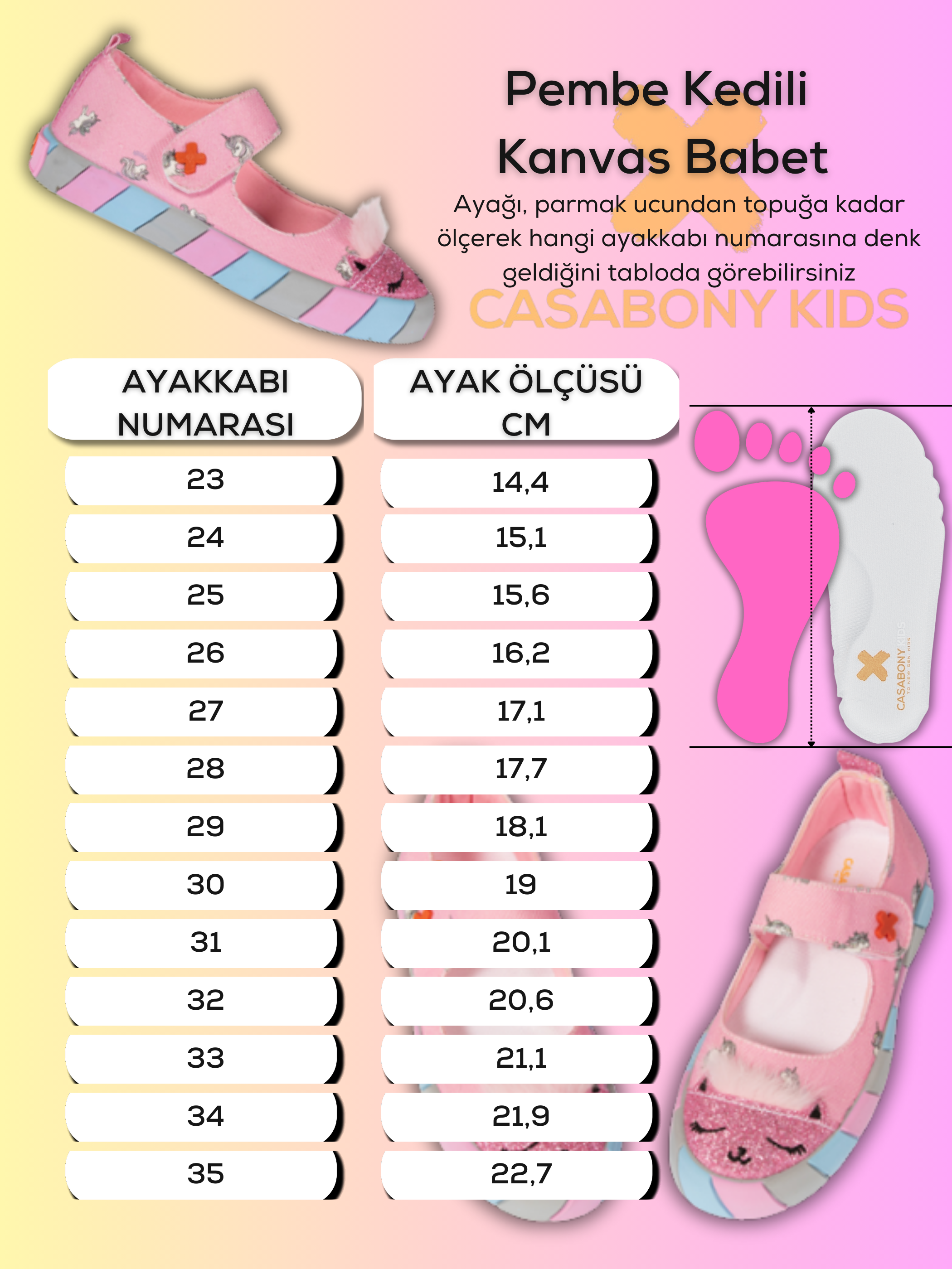 Pembe Kedi Kanvas 3D Kız Çocuk Babet - Casabony Kids