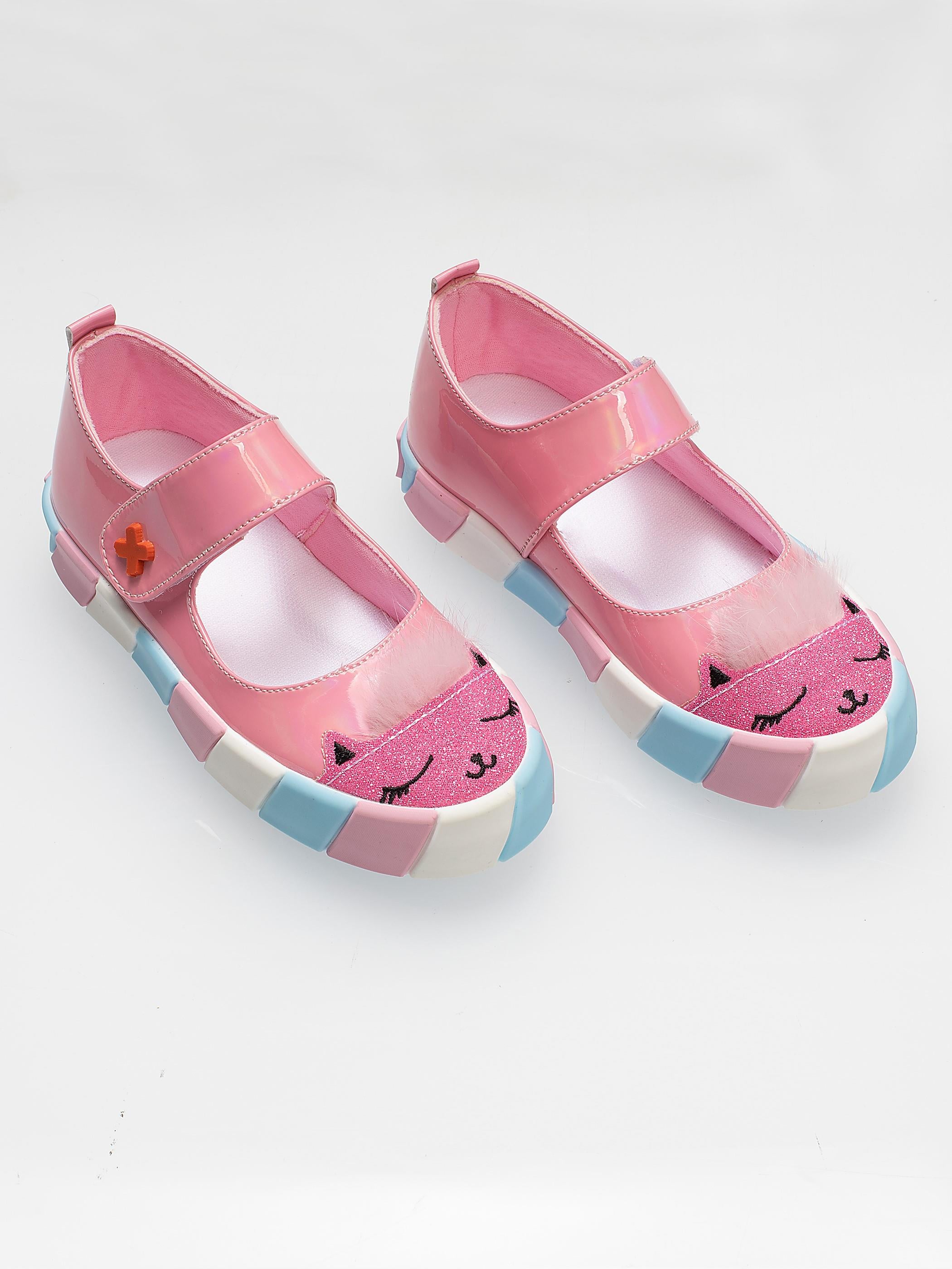 Pembe Rugan Simli 3d Kız Babet Sneakers - Casabony Kids