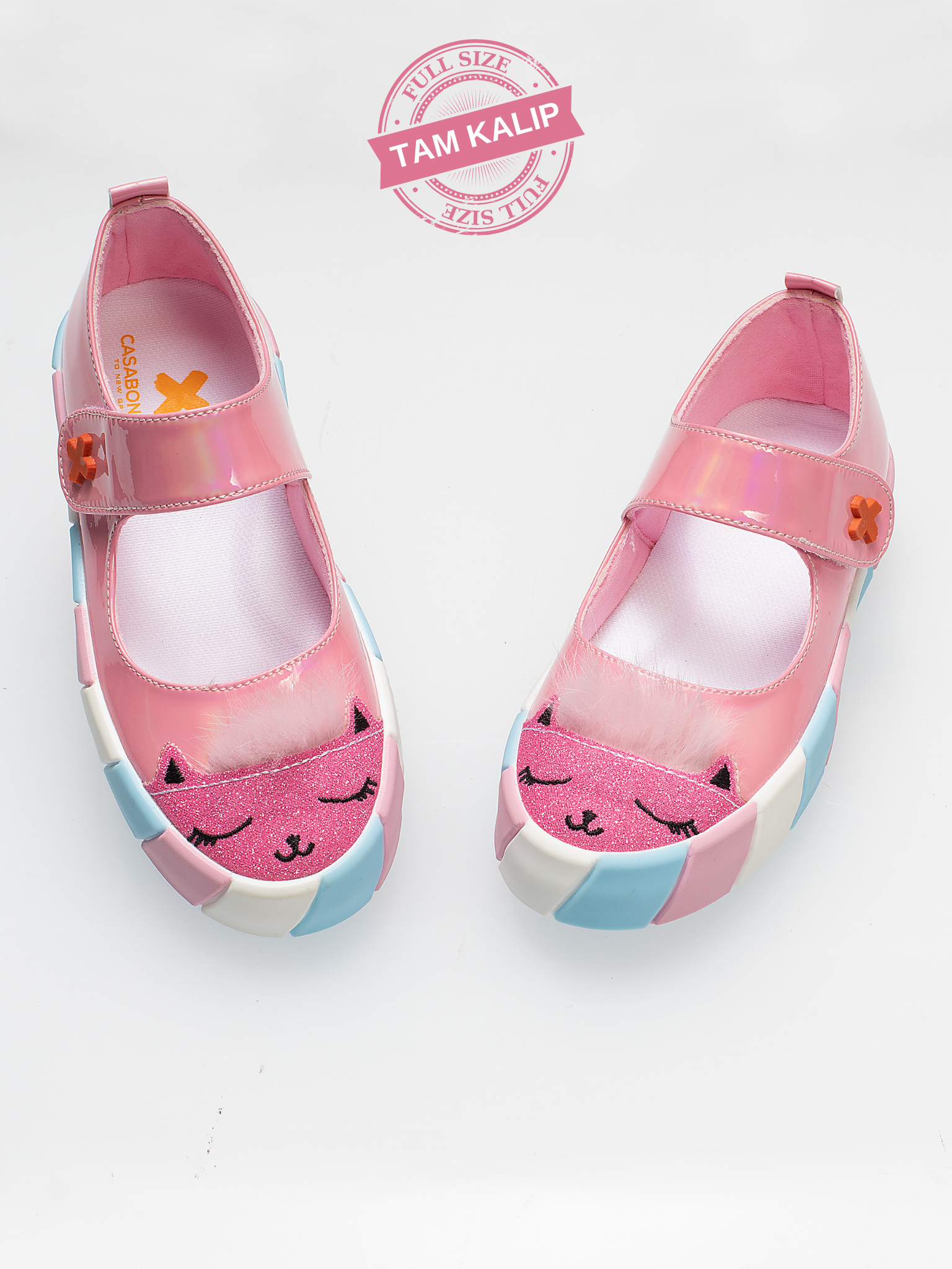 Pembe Rugan Simli 3d Kız Babet Sneakers - Casabony Kids
