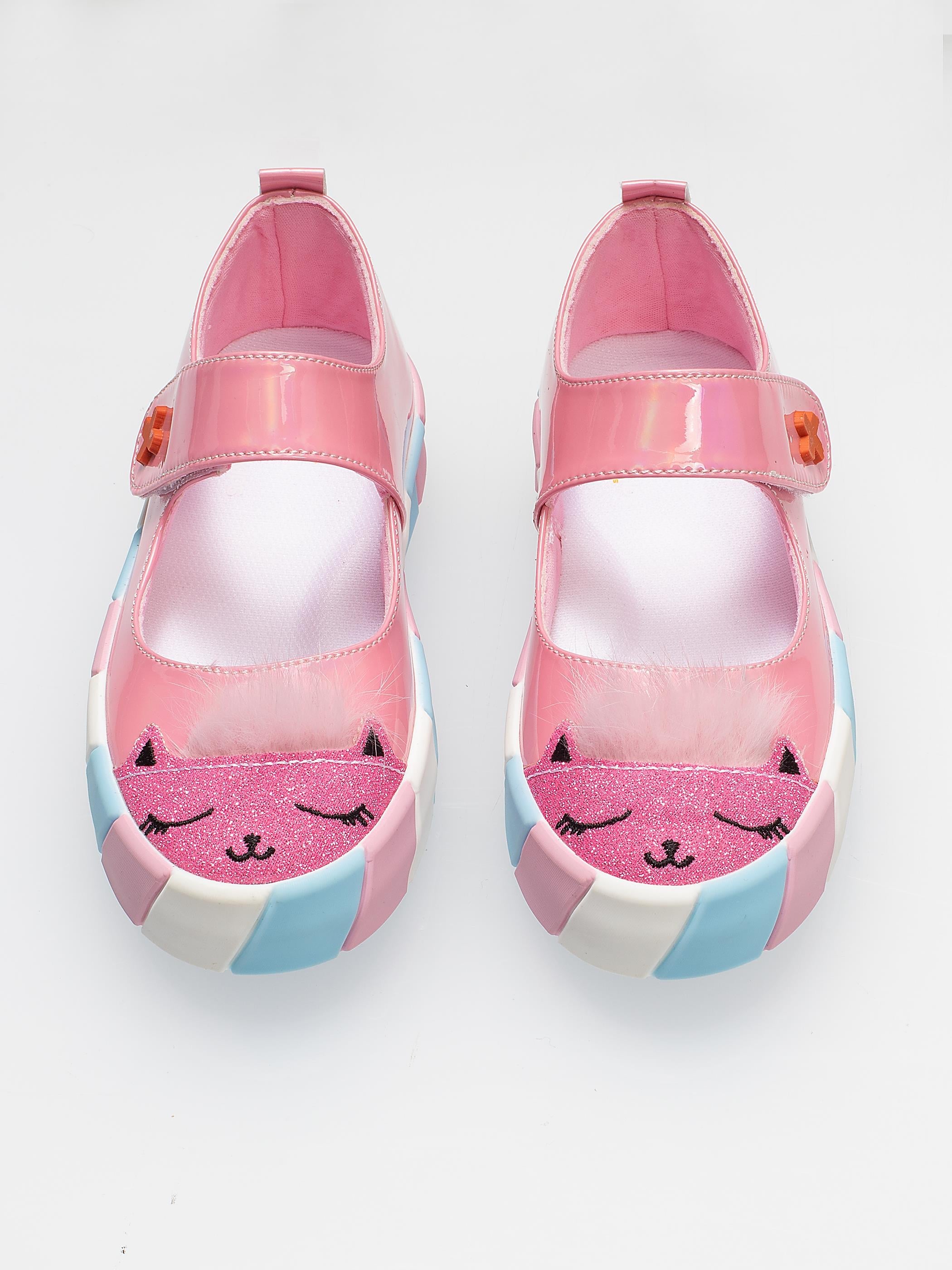 Pembe Rugan Simli 3d Kız Babet Sneakers - Casabony Kids