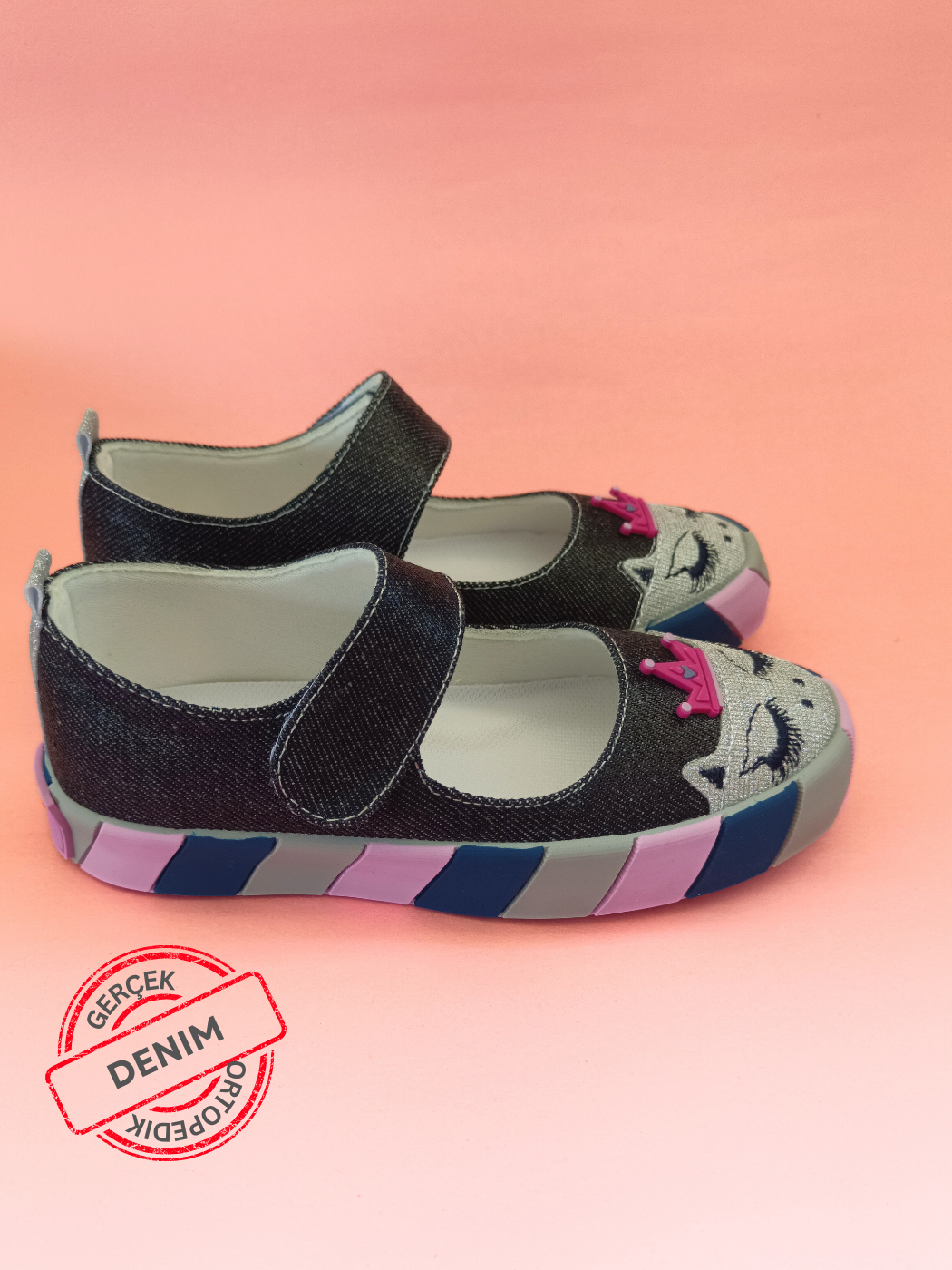 Prenses Parlak Denim Kız Çocuk Babet - Casabony Kids