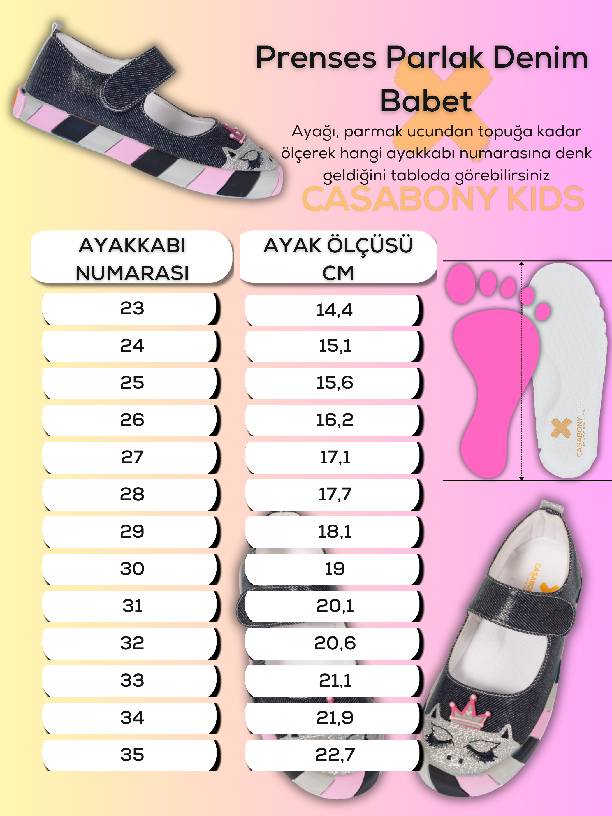 Prenses Parlak Denim Kız Çocuk Babet - Casabony Kids