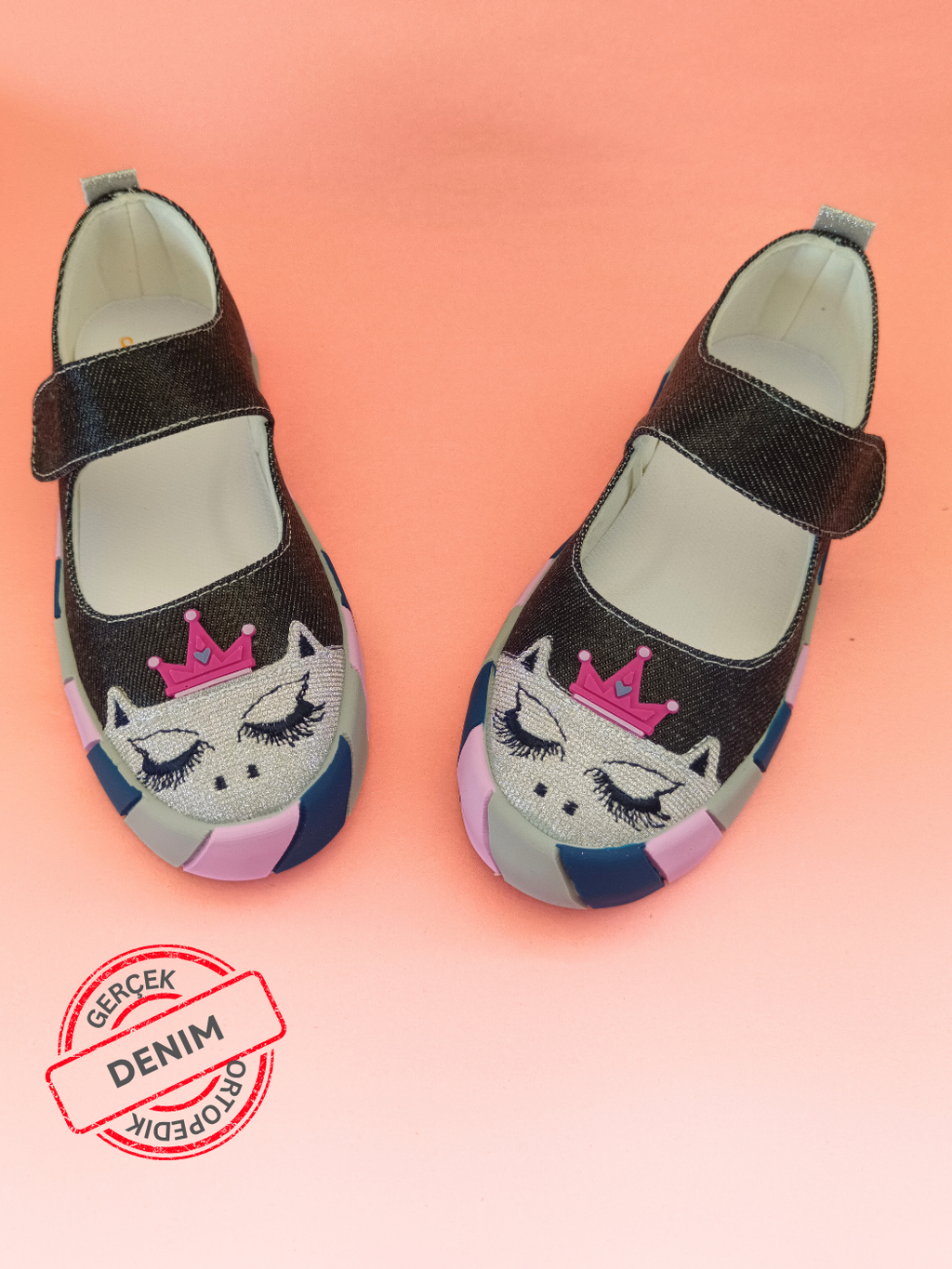 Prenses Parlak Denim Kız Çocuk Babet - Casabony Kids