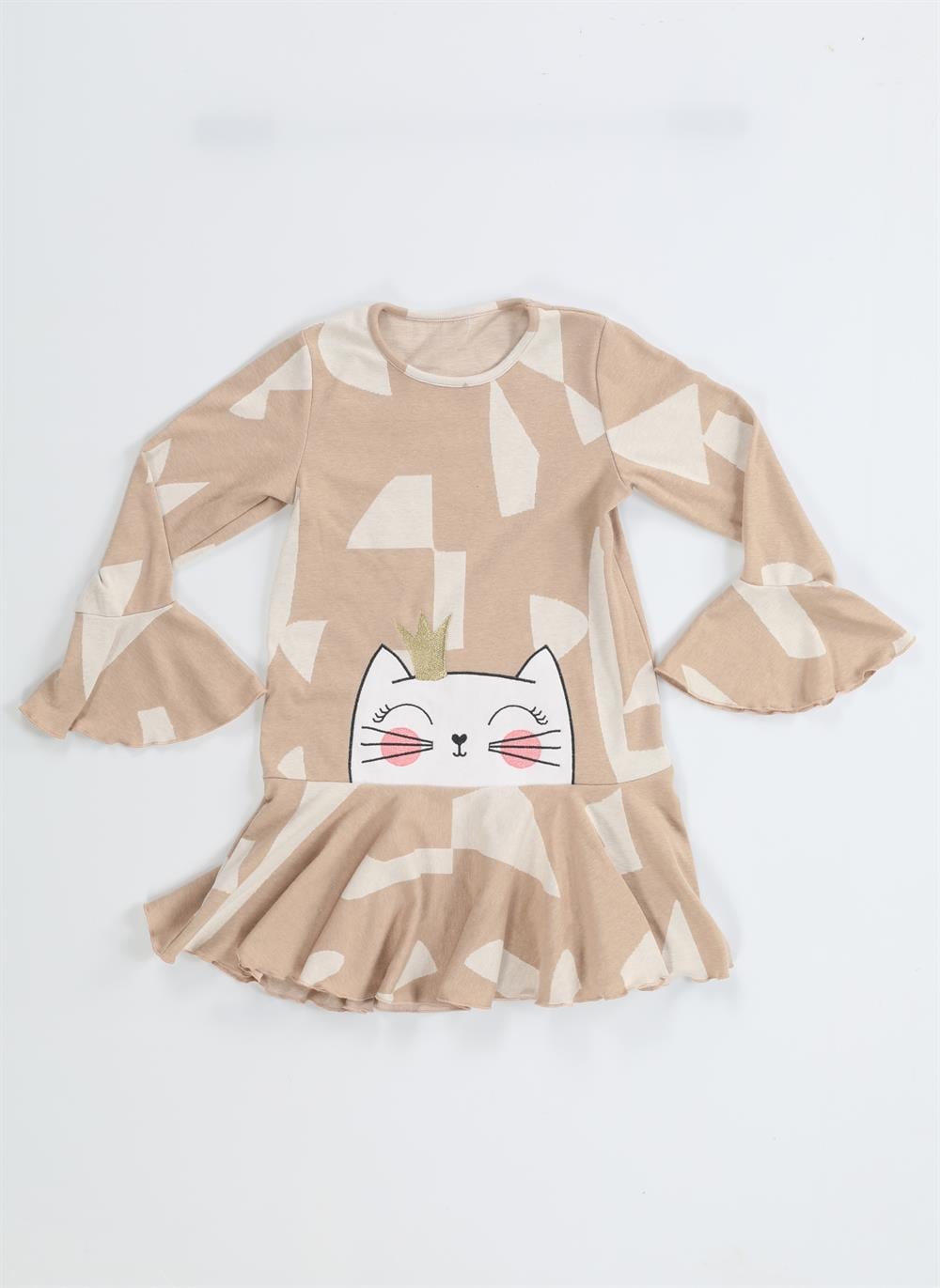 Princess Bej Fırfırlı Kız Çocuk Elbise - Casabony Kids