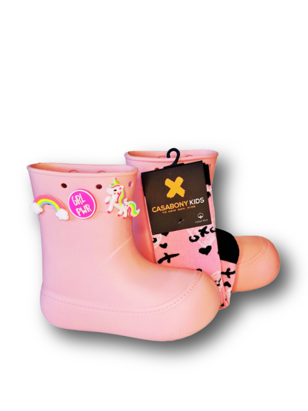 Pudra Yağmur Botu + Xo Çoraplı Set - Casabony Kids