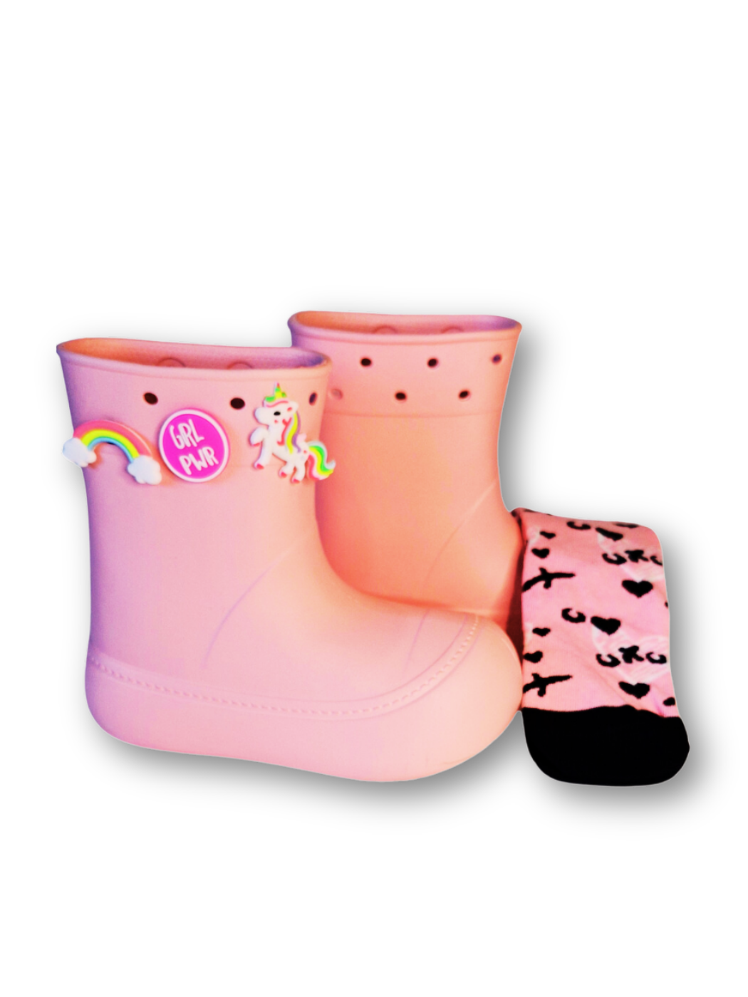 Pudra Yağmur Botu + Xo Çoraplı Set - Casabony Kids