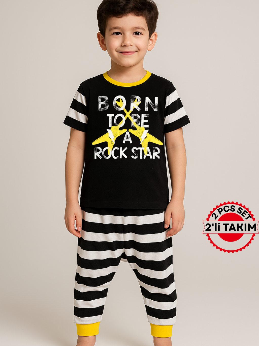Rocker Çizgili Kapri + T-shirt Takım - Casabony Kids